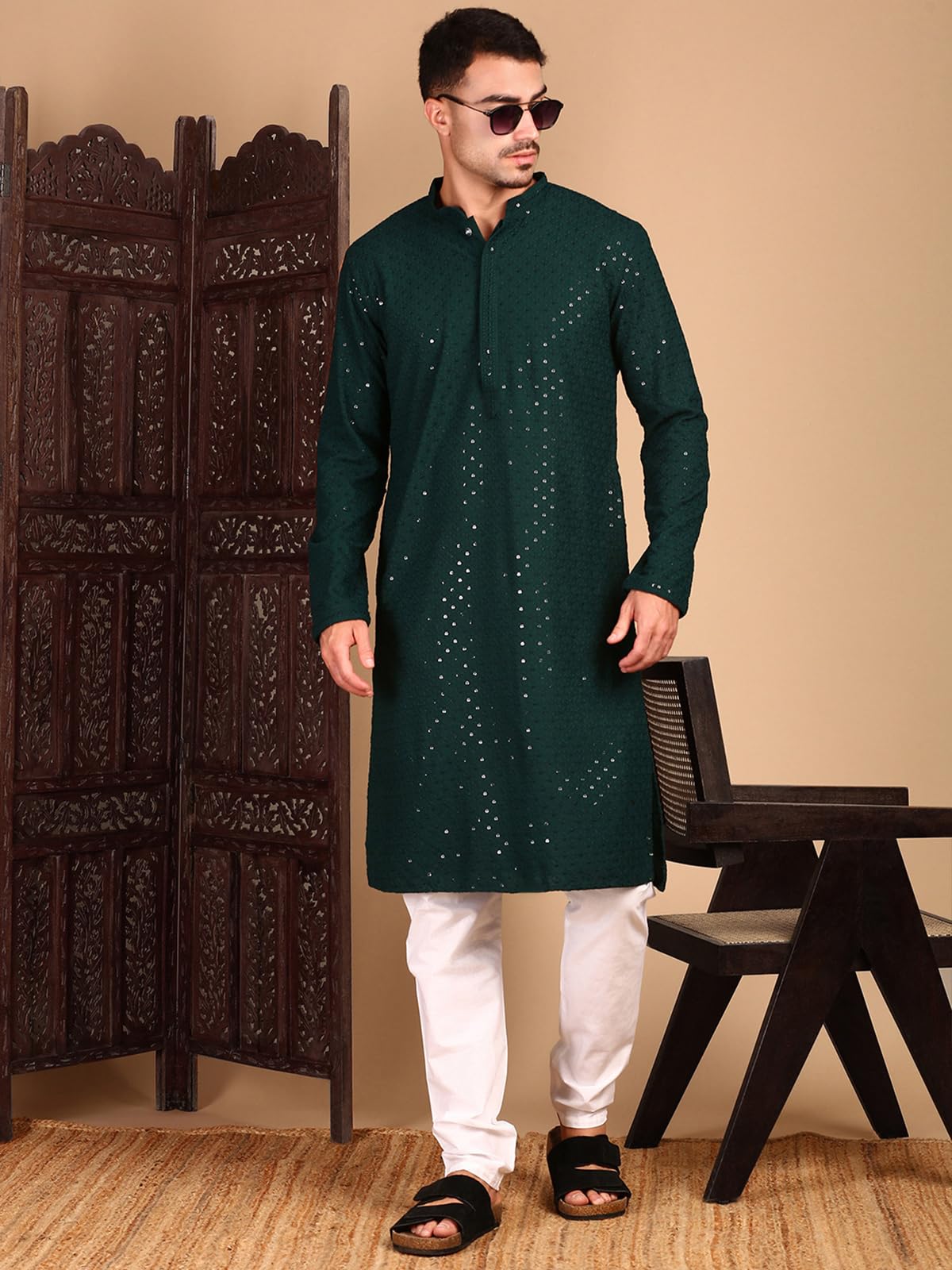 Sanwara Men's Rayon Floral Regular Kurta Set