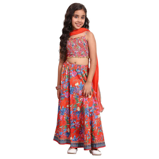 Biba Girl's Rayon Lehenga Set (KW5312SS25RED_Red_6-7Y)