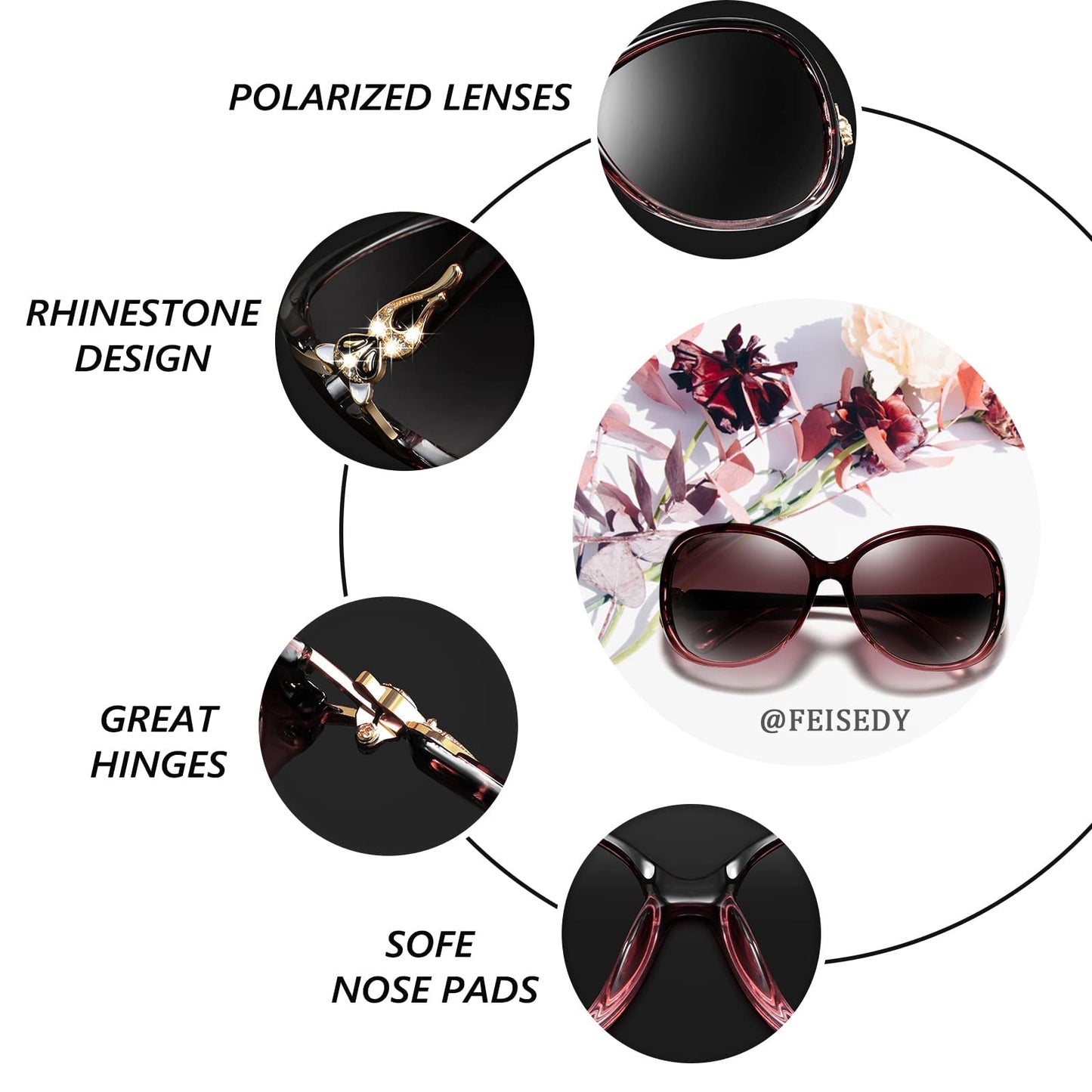 FEISEDY Classic Polarized UV Protection Sunglasses for Women Fashion Retro Sunglasses B2730