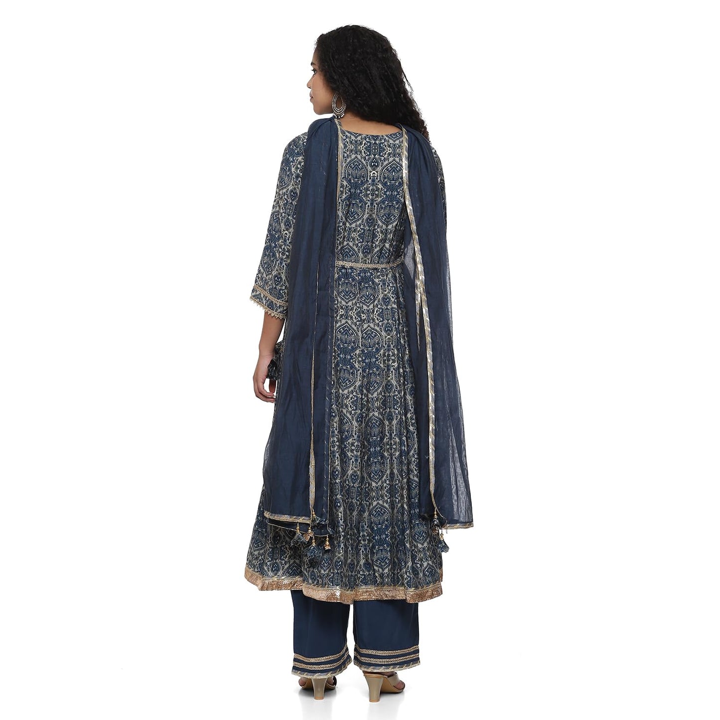 BIBA WOMEN PRINTED ANARKALI SALWAR KURTA DUPATTA(SKDASSORTED9080_BLUE_32)