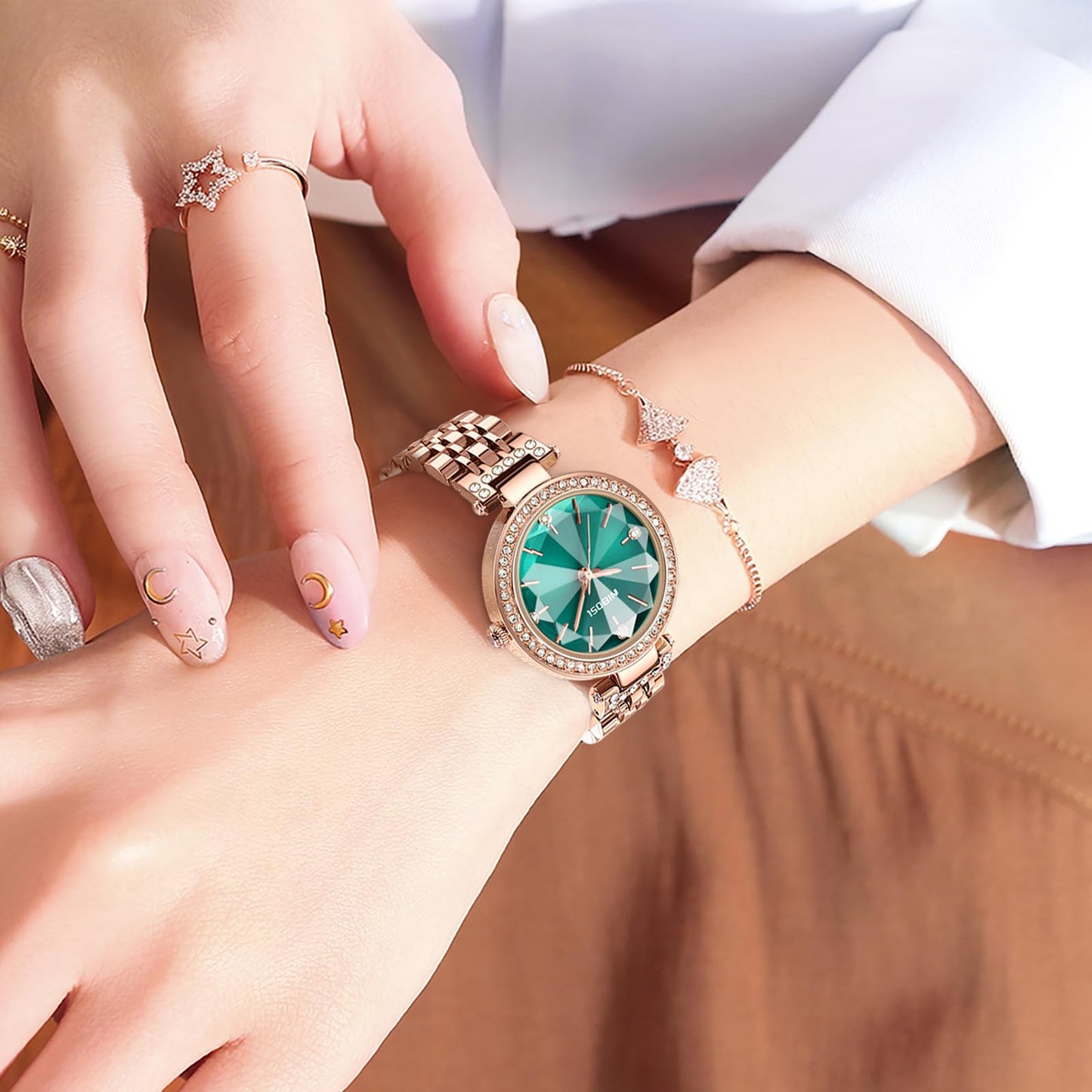 NIBOSI Women Stainless Steel Watches Analog Rose Gold Square Dial Women's Watch For Girls&Miss&Ladies Diamond Studded With Stylish Watches Waterproof, Band Color-Rose Gold