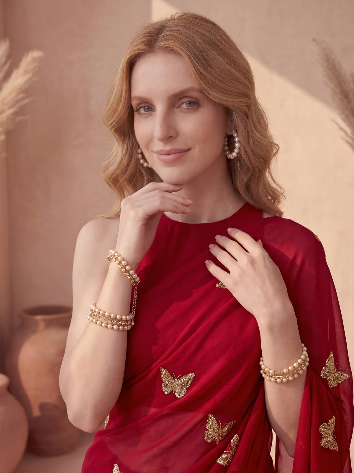 SIRIL Women's Georgette Sequins Embroidery Saree with Unstitched Blouse Piece (4407S196AAA_Red)