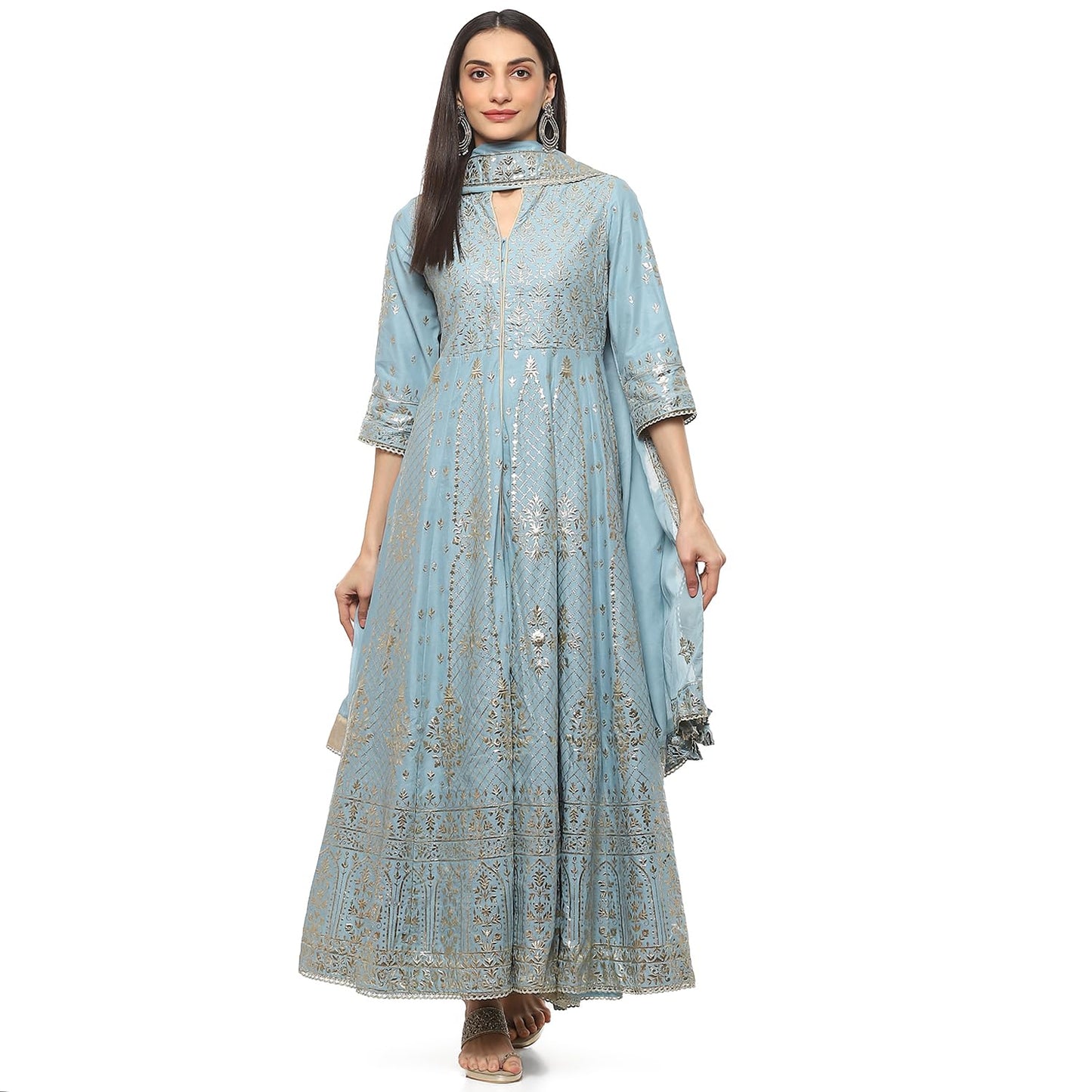 BIBA Viscose Women Printed Relaxed Salwar Kurta Dupatta(Skdkinari8540_Pastel Blue_36)