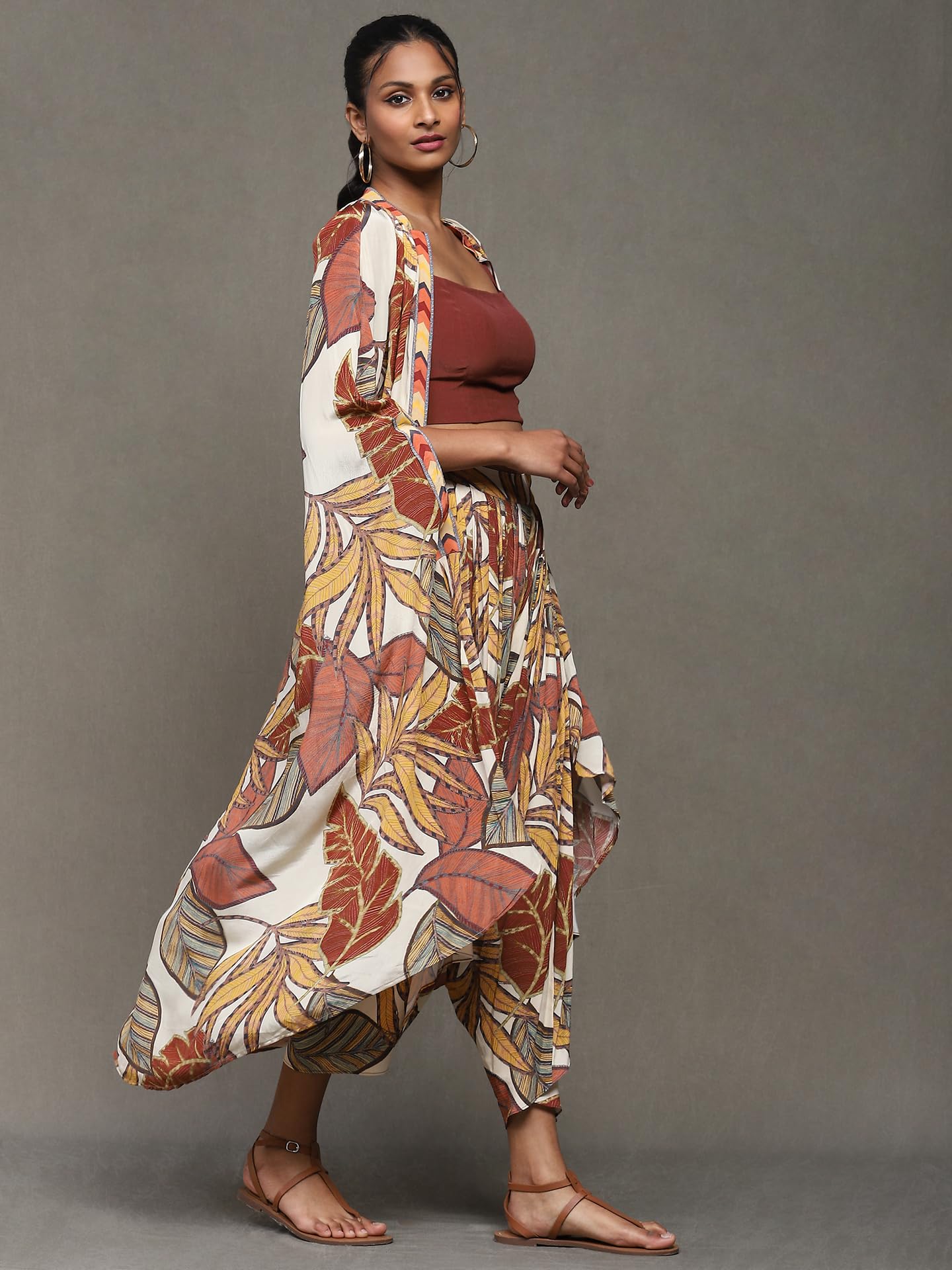 Ritu Kumar Off White Printed Top With Shrug And Palazzo Co-Ord Set