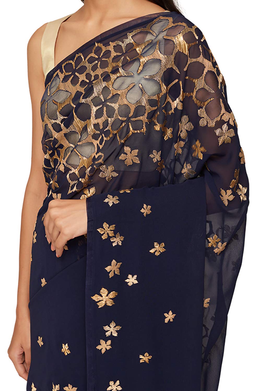 SATYAPAUL Women's Georgette Saree With Blouse Piece (8907544987052_Blue)