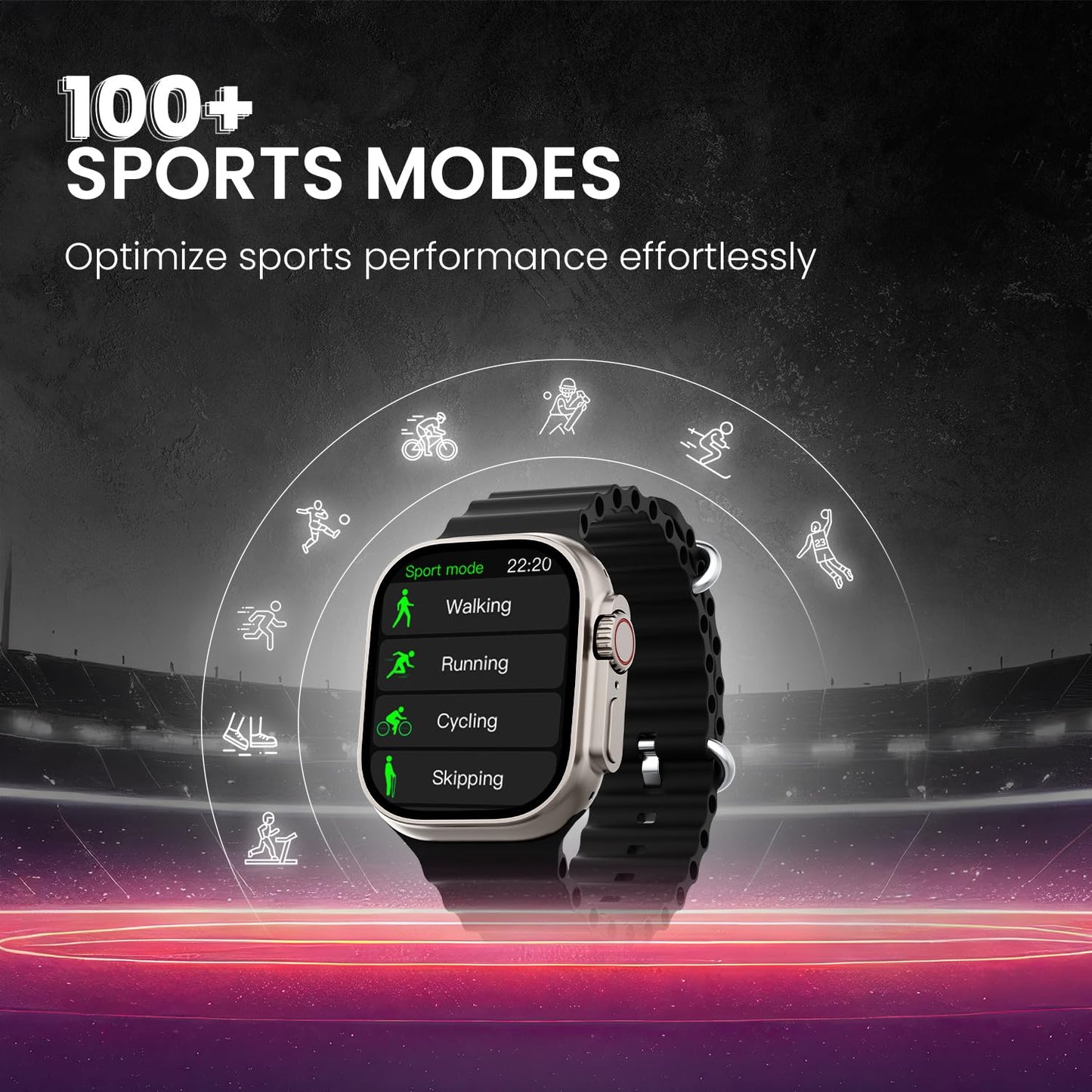 Kratos SW18 Ultra Pro Smartwatch with 2.01" Touch Display, Advanced BT Calling, Wireless Charging Smart Watch, Voice Assistant, 100+ Sports Modes, Rotating Crown, Metallic Body, IP67, Heart Rate, SpO2