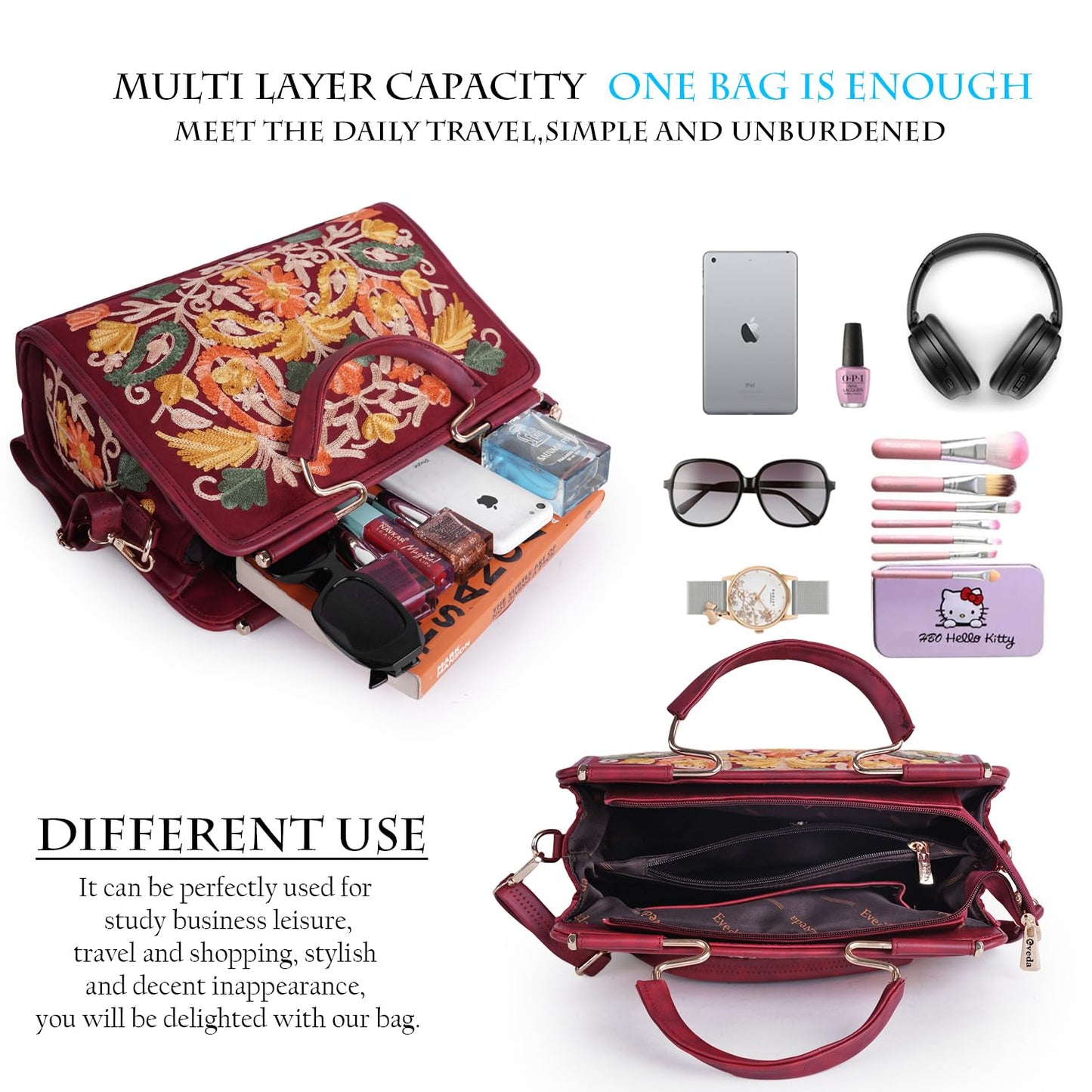 EVEDA Womens Synthetic Leather Stylish Trendy Design Shoulder Crossbody Hobo Handbag, Maroon