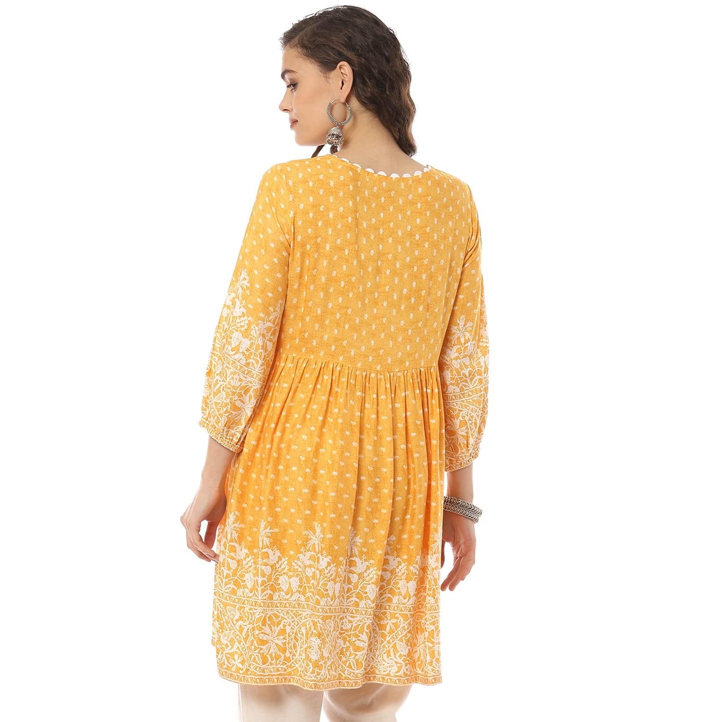 BIBA Women Printed Mix and Match(SCHIFFLI18200_Yellow_38)