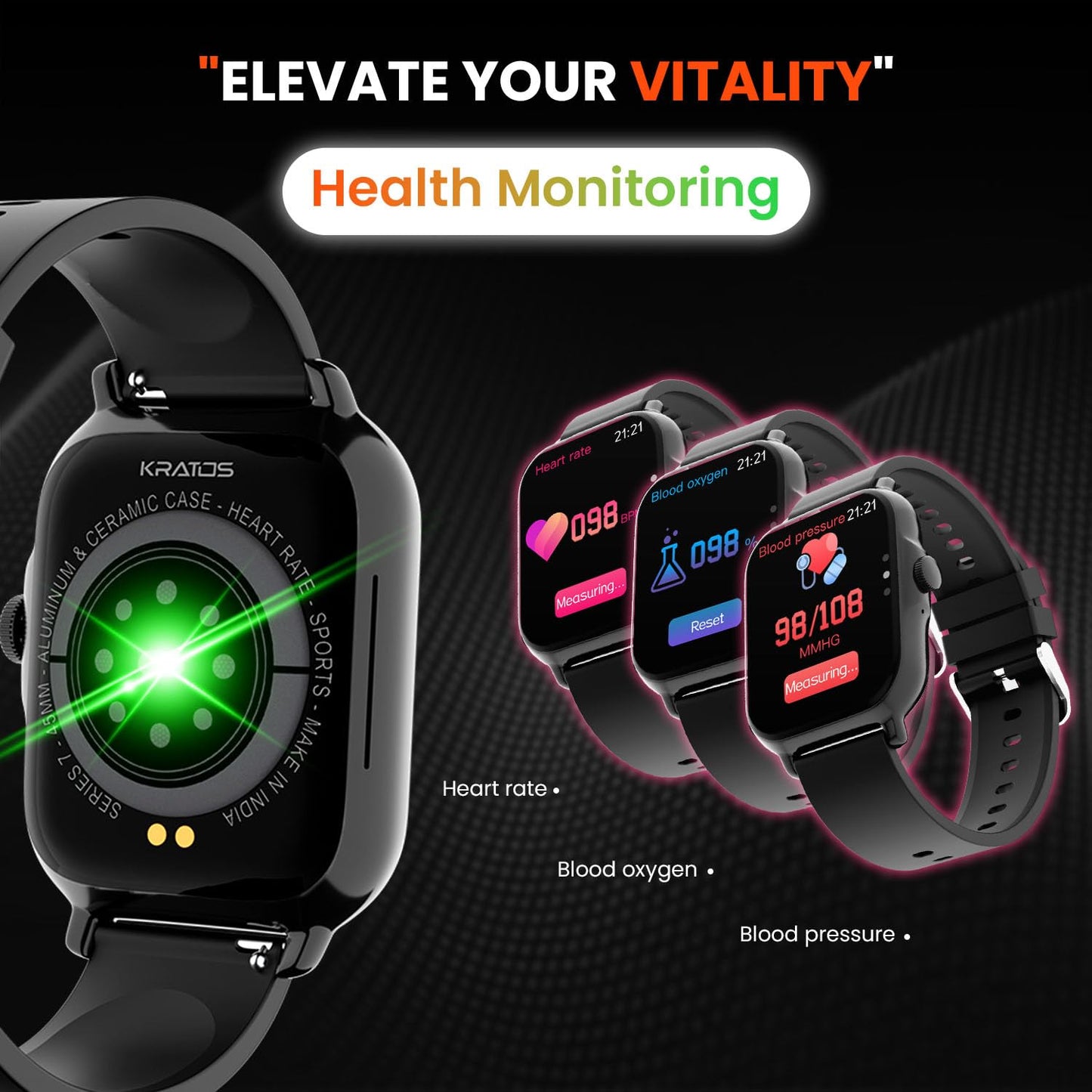 Kratos SW14 Smart Watch for Men and Women with Bluetooth Calling, 1.85" HD Display, IP67 Water Resistant, Long Battery Life, 25+ Sport Modes,SpO2 & Health Monitoring, Smart Watch with 200+ Watch Face