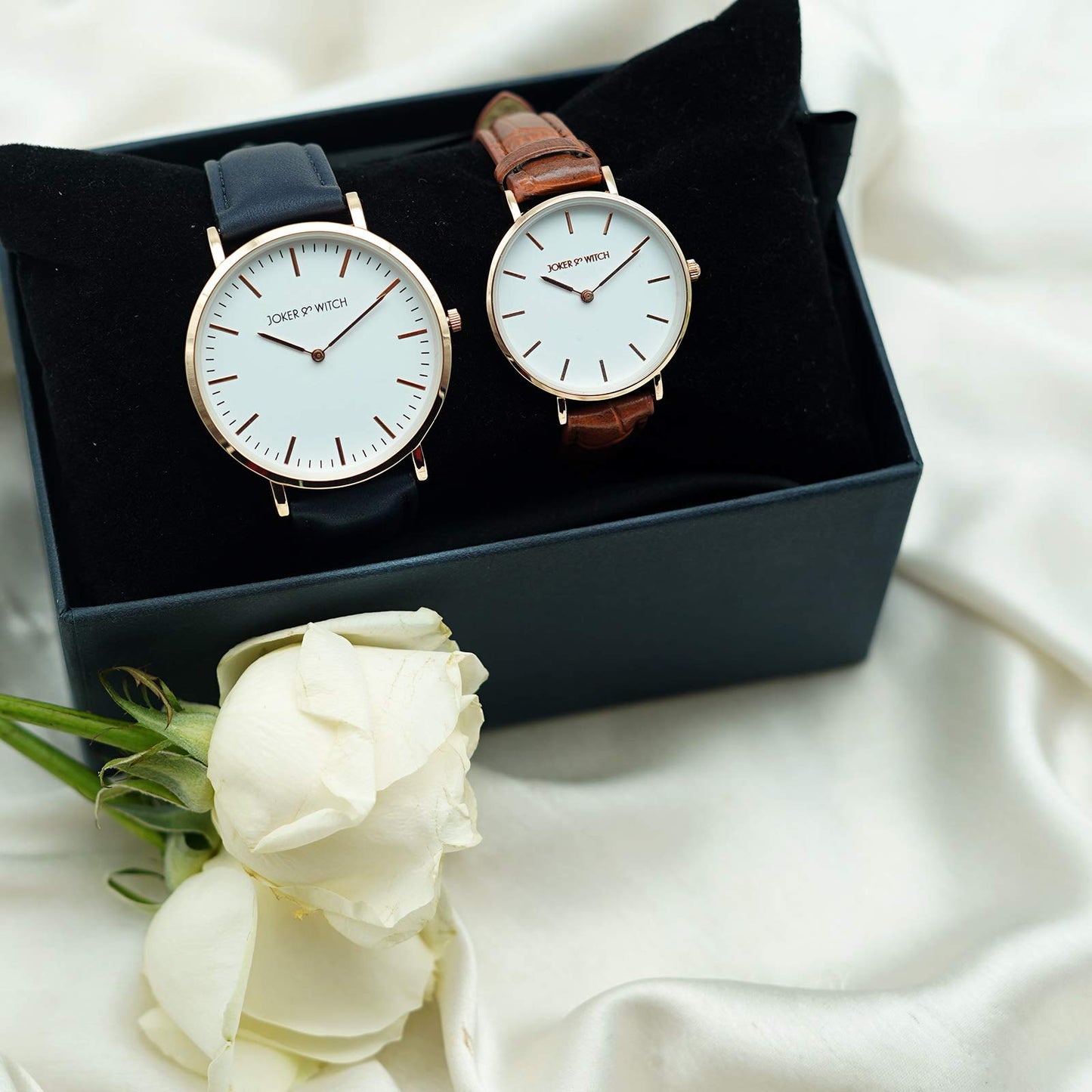 Joker & Witch Faux Leather Unisex Howl & Sophie Couple Analog Watch Gift Set For Men And Women, Dial_White