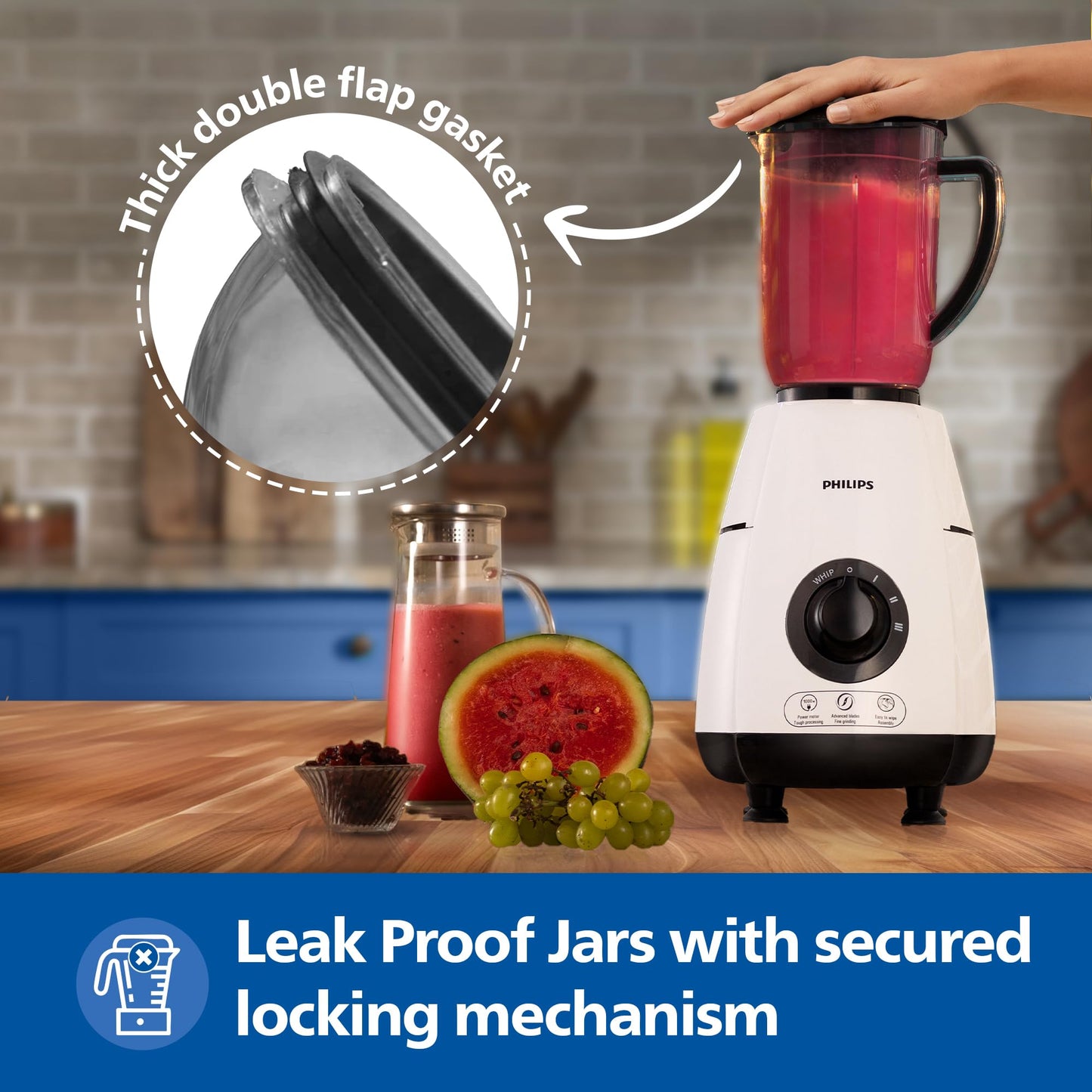 Philips HL7703/00 1000 Watt Mixer Grinder Copper Motor, 4 Jar with 5 Year Warranty on Motor