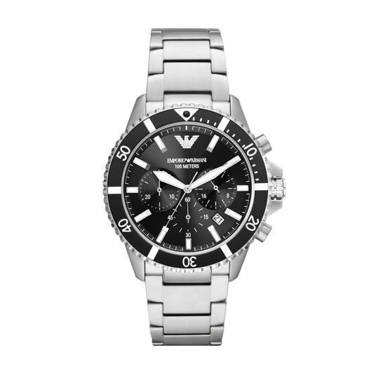 Emporio Armani Analog Black Dial Men's Watch-AR11360 Stainless Steel, silver Strap