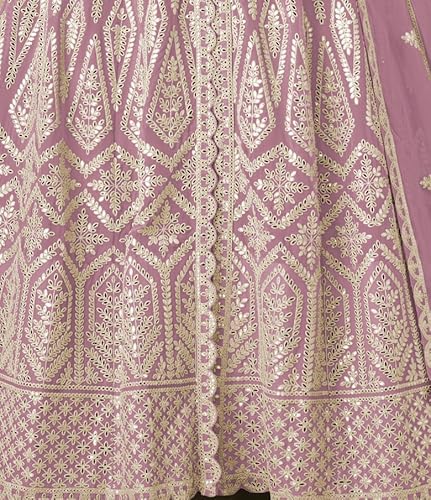 RUDRAPRAYAG Georgette Embroidery Flared Floor Length Anarkali Ethnic Gowns for Women (Semi Stitched) Lavender, Free Size