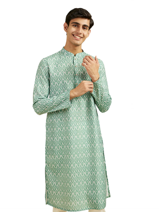 DIWAS BY MANYAVAR Men's Cotton Blend Printed Kurta (Green,M)