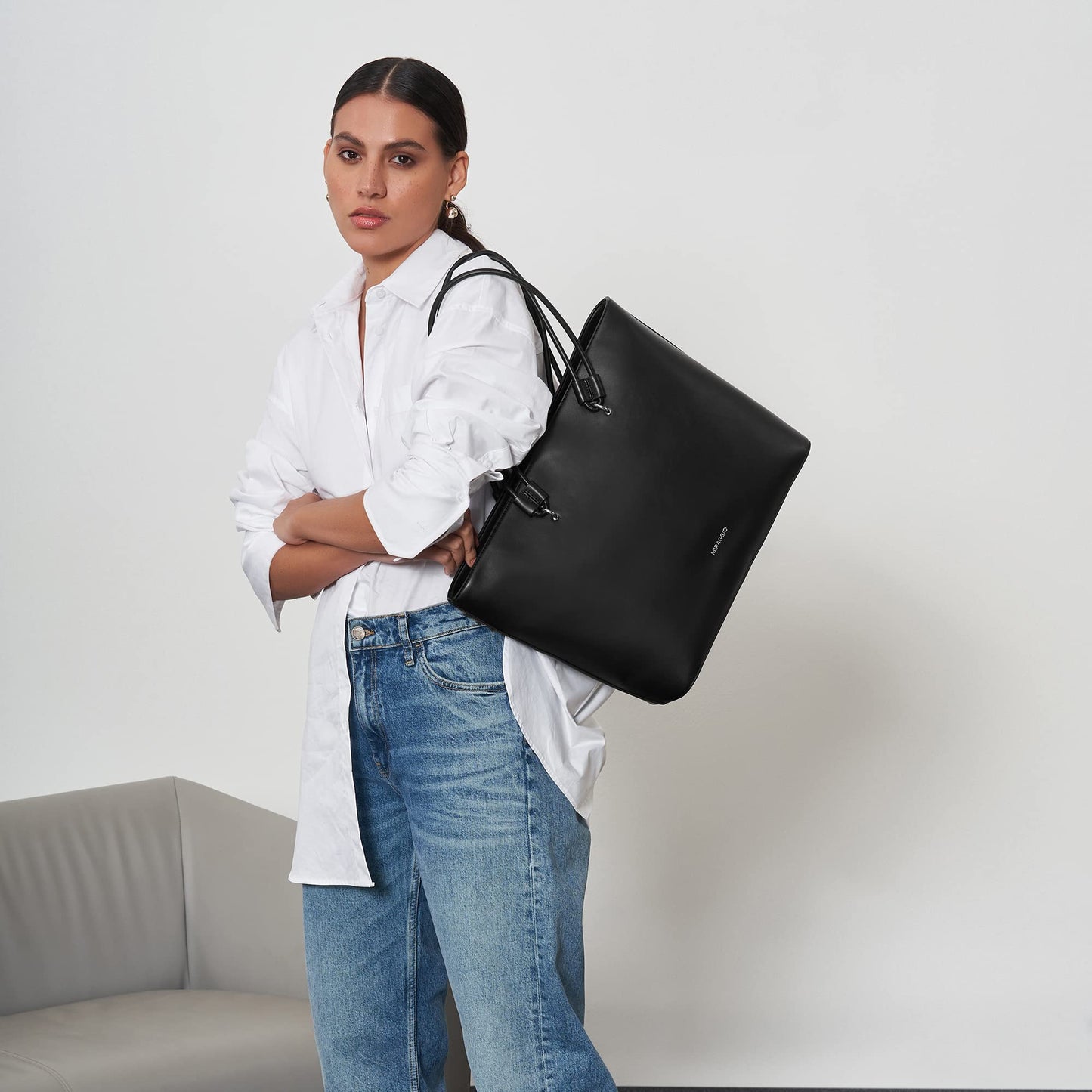 Miraggio Women's Jada Solid Tote Bag With Laptop Compartment | Tote Bags for Women For Office Use, Work | Ladies Shoulder Purse (Black)