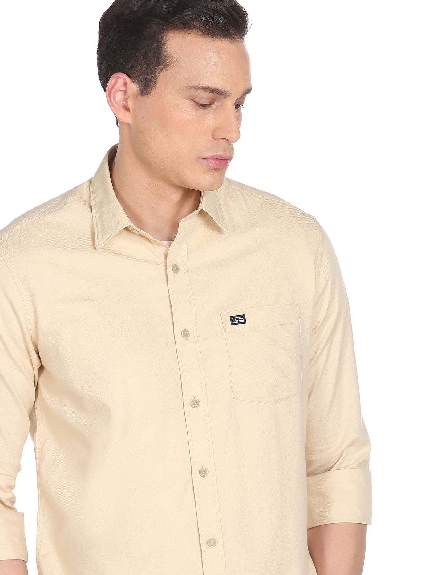 Arrow Men's Solid Slim Fit Button Down Shirt (A22FSBEASSH1492002_Beige 44)