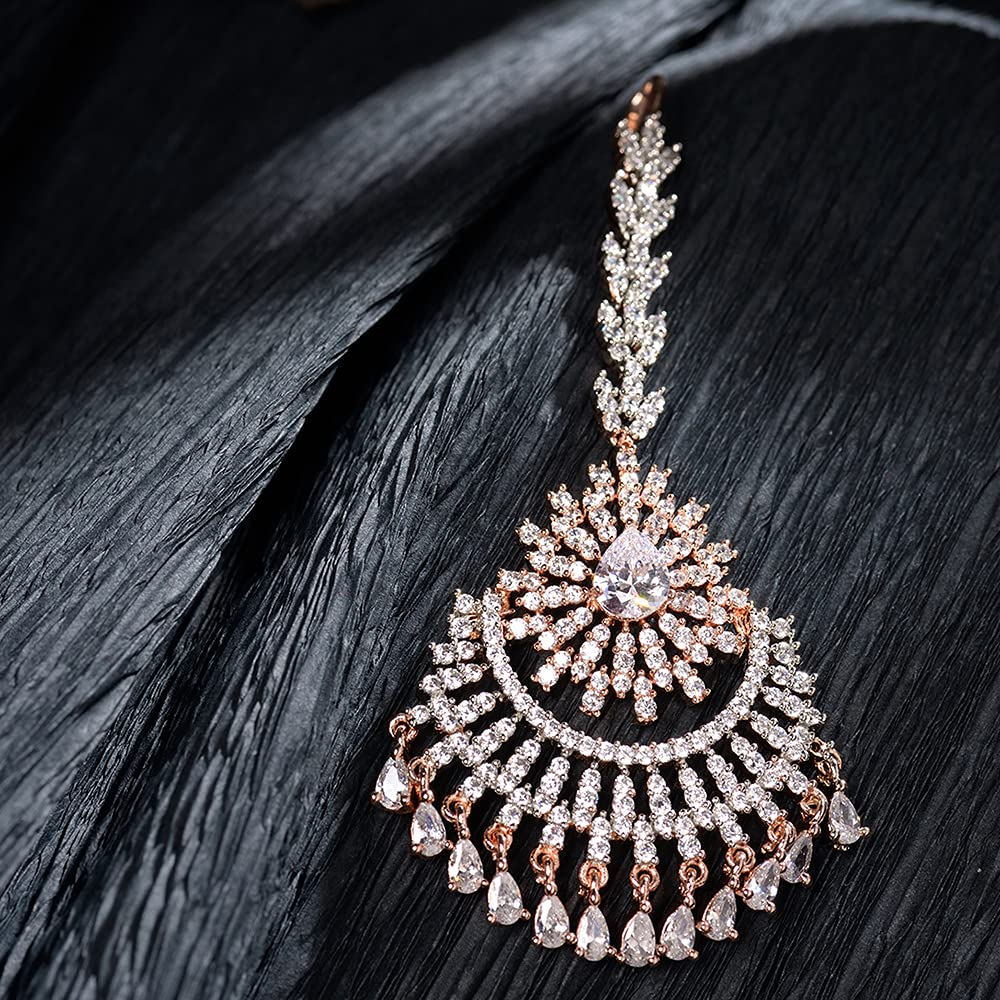 Saraf RS Jewellery-Rose AD studded Chandballi design Handcrafted Maang Tika