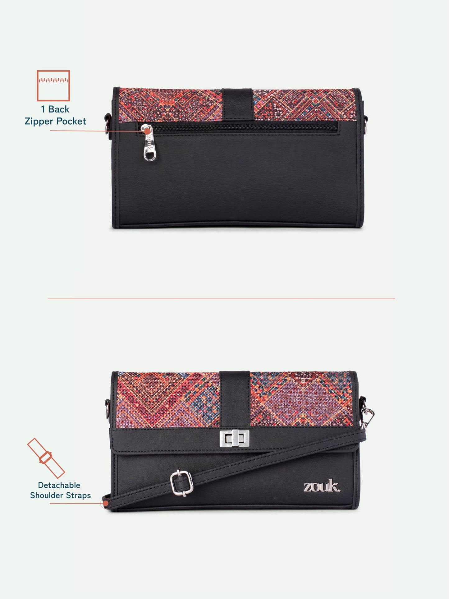 ZOUK Tarini Clutch - Bhuj Rabari | Chic & Elegant Vegan Leather Clutch for Women | Abstract