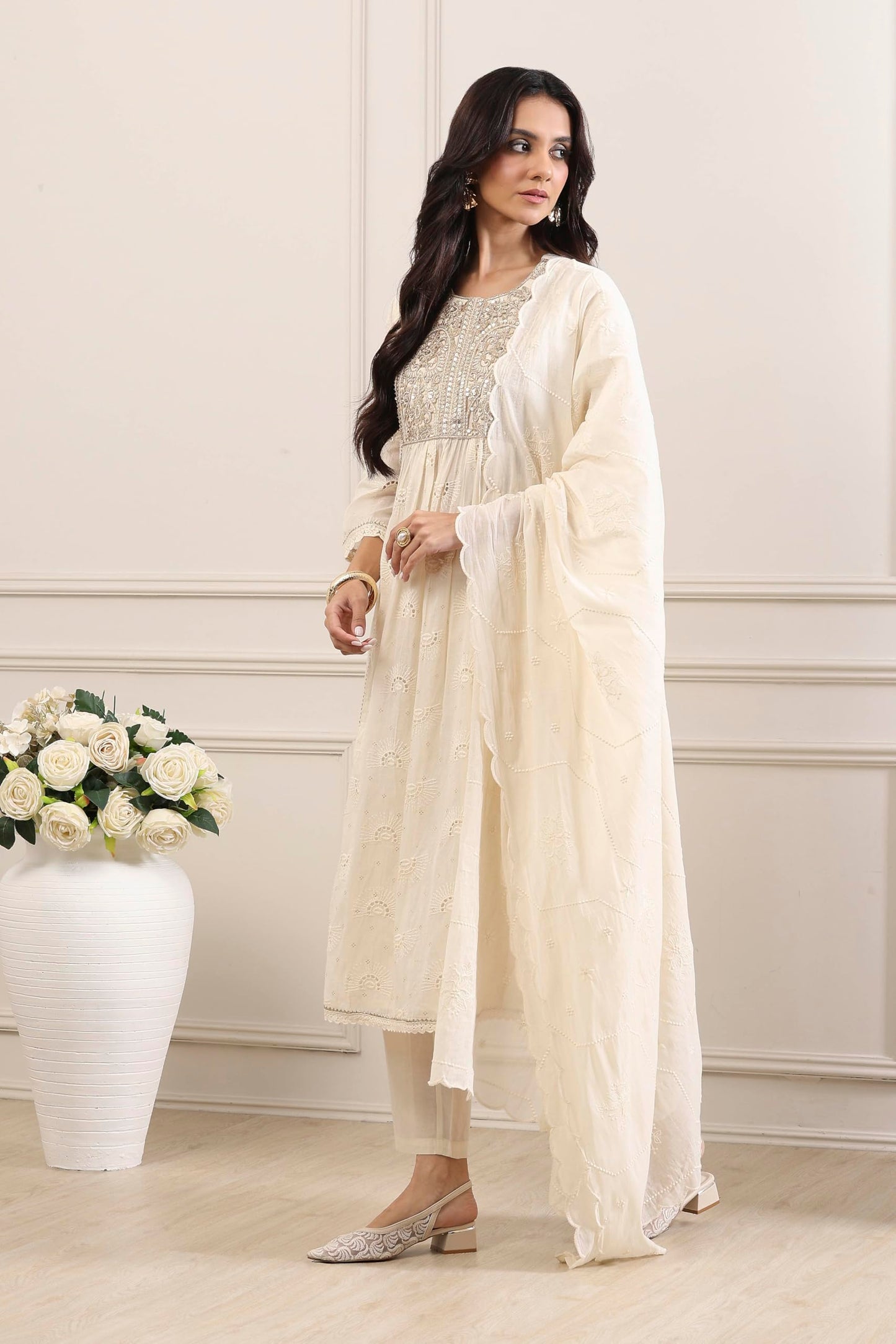 Biba Women Yellow Cotton Gathered Suit Set_32