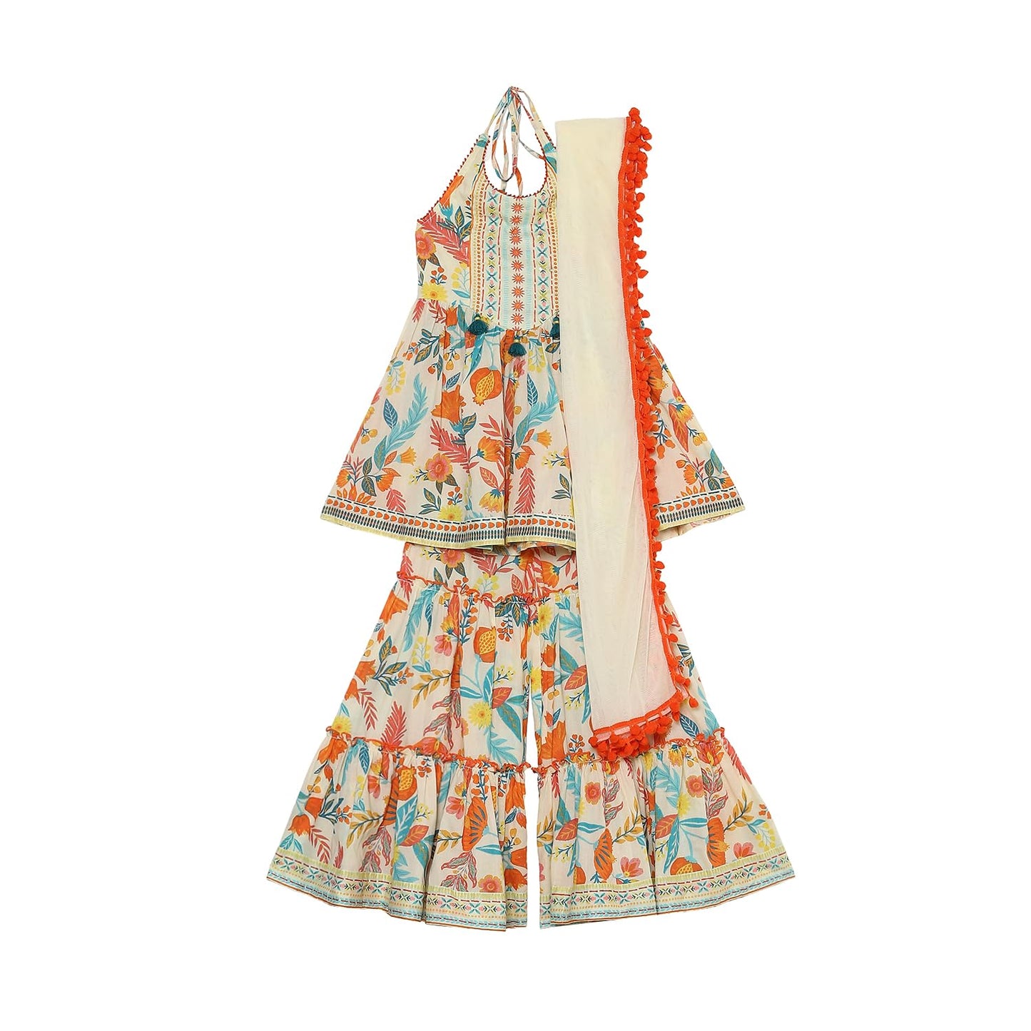 Biba Girl's Cotton Kurta, Bottom, Dupatta (KWSMCR6252SS25MLTI_Multicolor