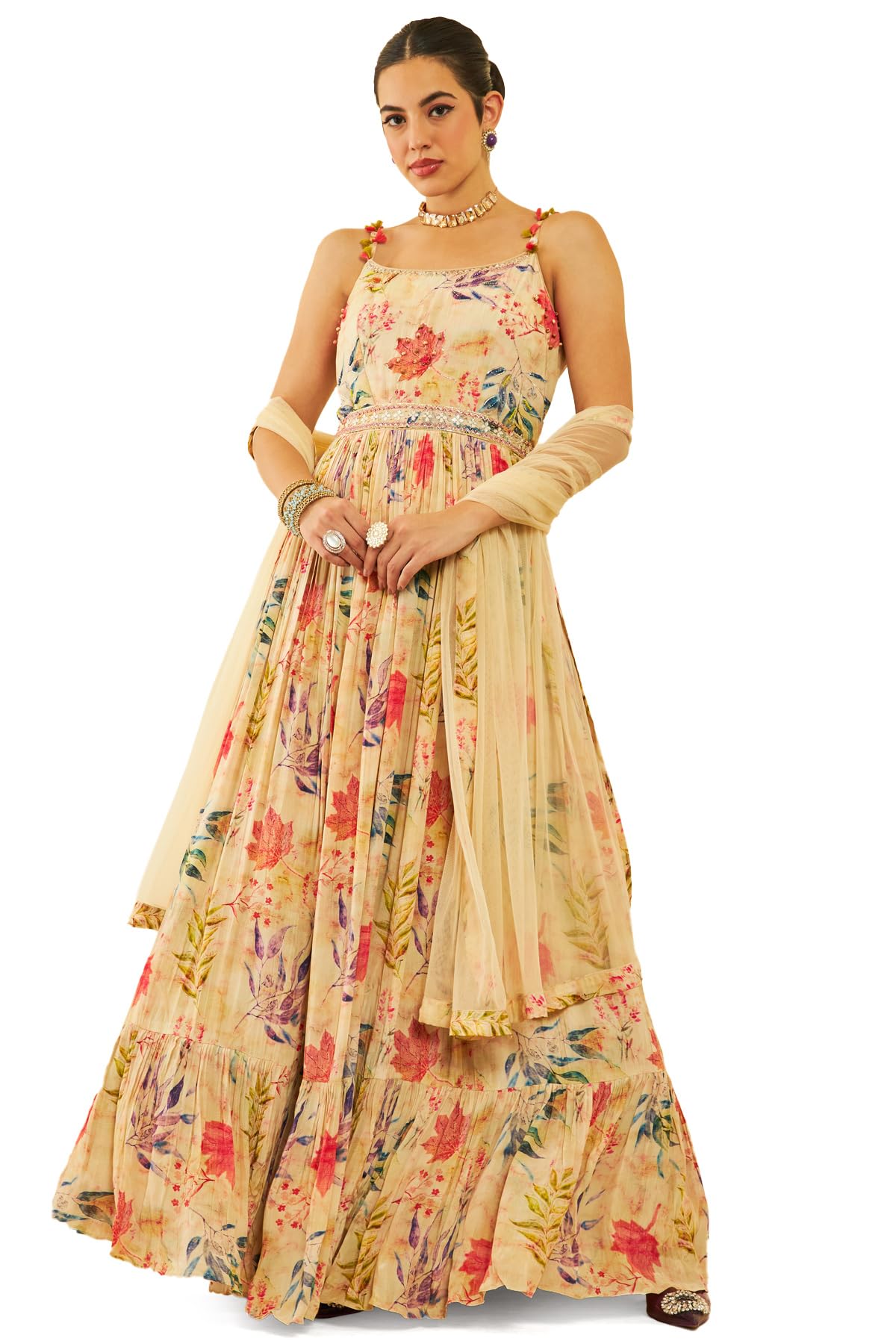 Soch Women's Crepe Fit and Flare Maxi Dress (OWA3CD20370A_Beige