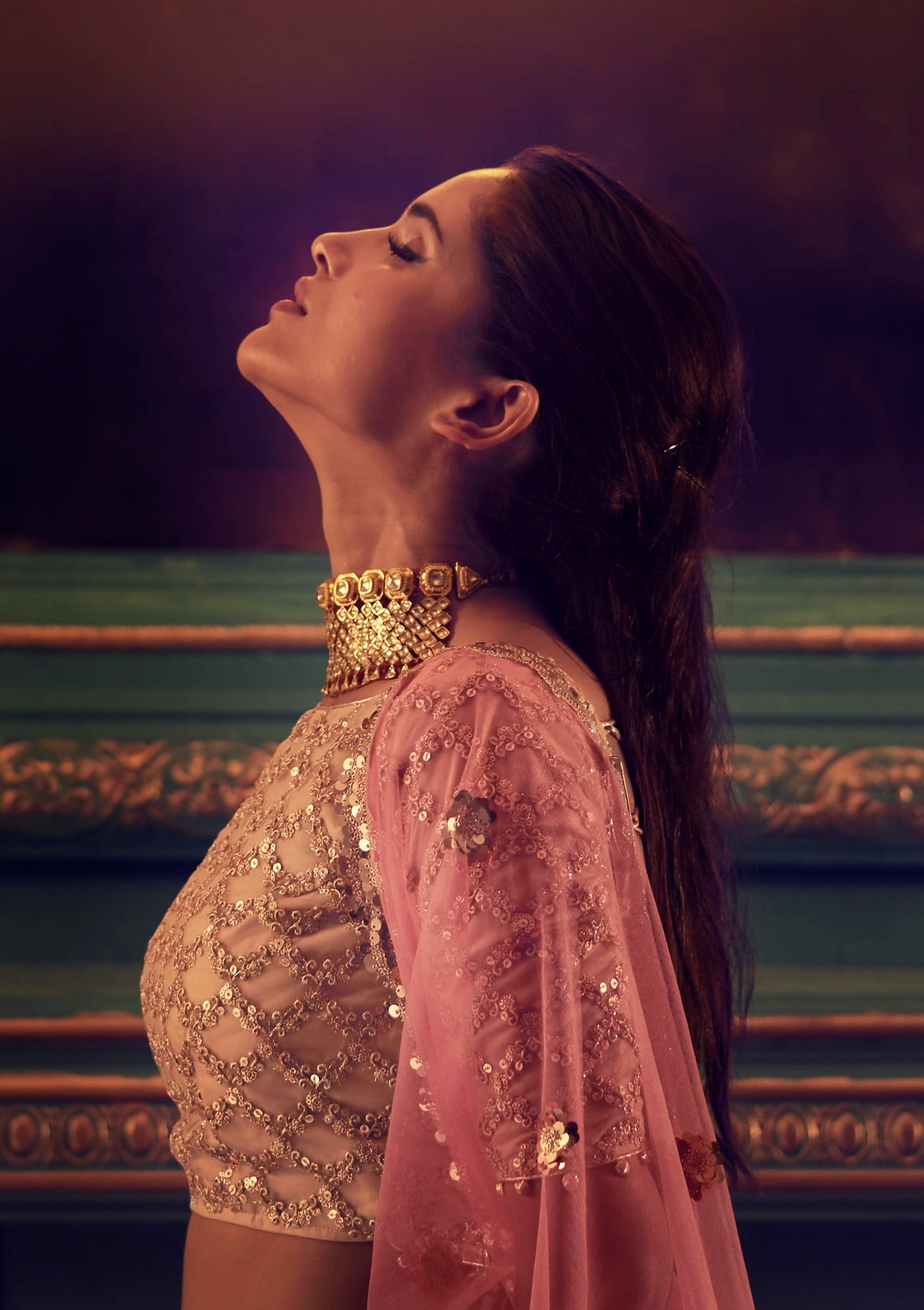 Divine Exim Women's Net Semi Stitched Lehenga Choli with Dupatta | Dori and Sequin Embroidery Pattern | Traditional, Wedding, Ethnic Wear Lehenga (Pink)