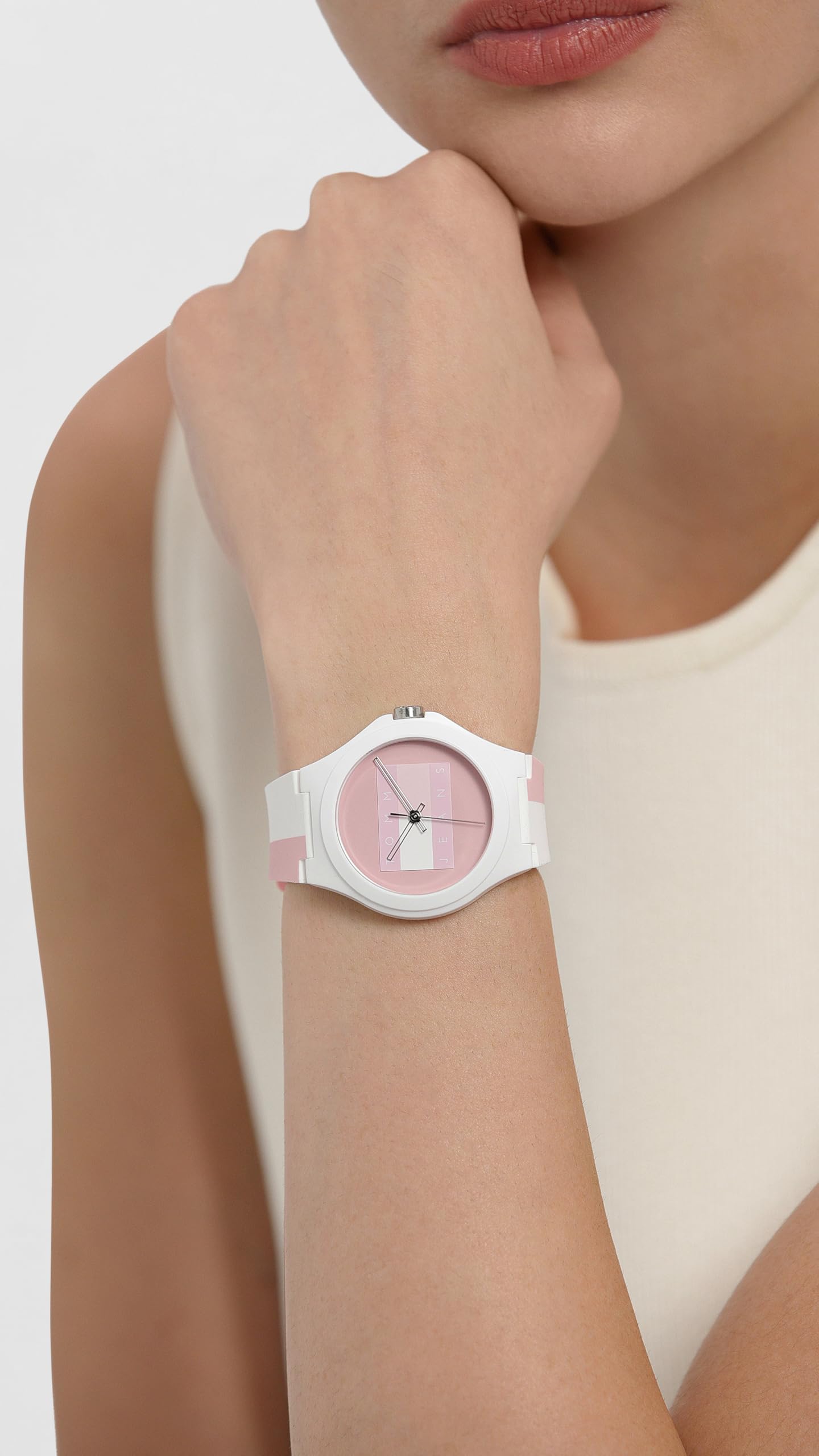 Tommy Hilfiger Berlin Quartz Pink Dial White Silicone Strap Analog Watch for Unisex