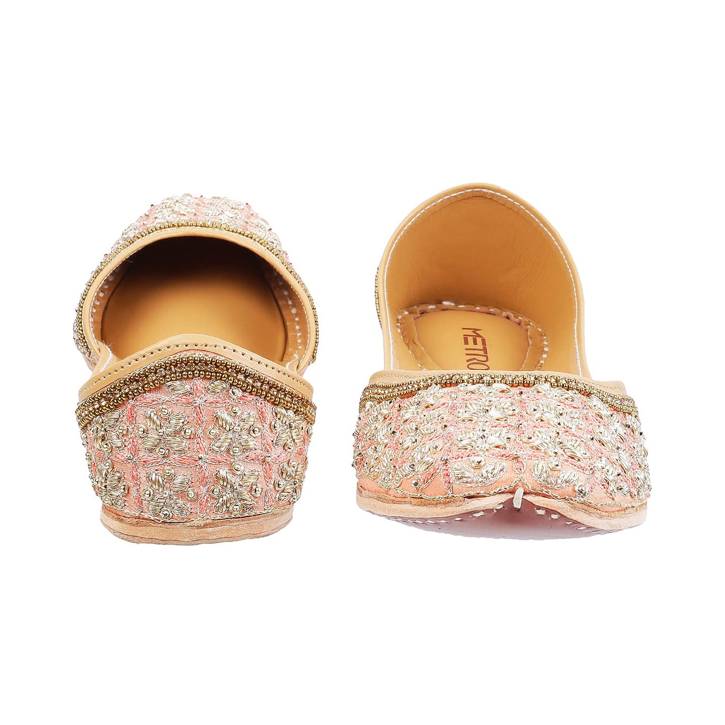Metro Womens Beaded Peach Mojaris (Size (3 UK (36 EU))