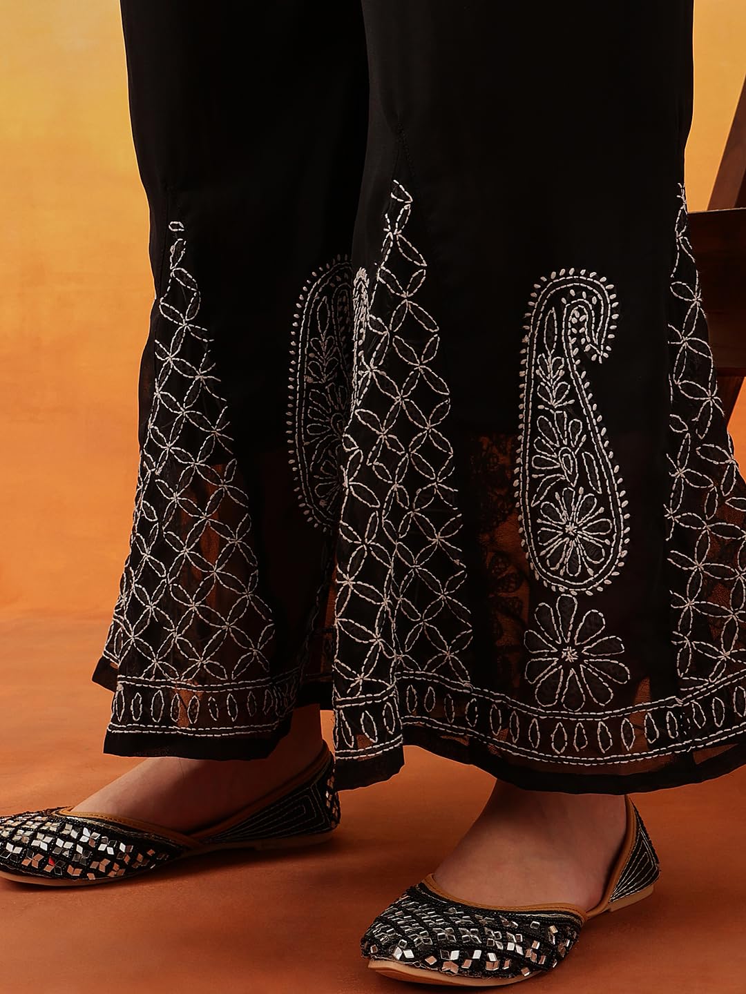 Ada Lucknowi Chikankari Hand Embroidered Georgette Flared Palazzo for Women A711165