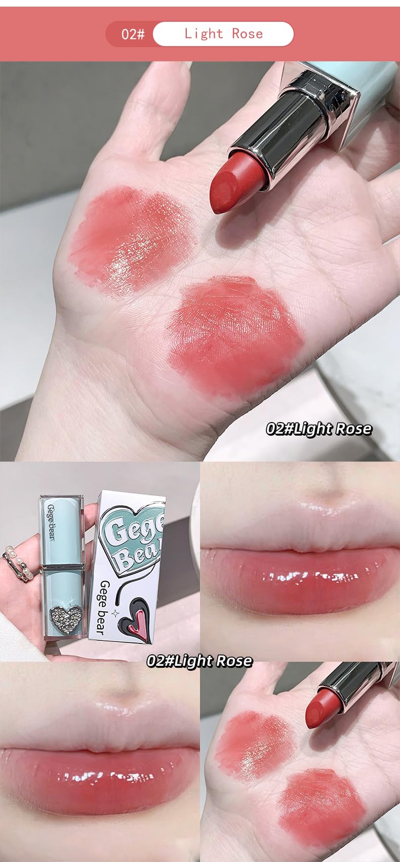 Gege Bear Crystal Clear Love Sandwich Lipstick for Women | Glossy Mirror Shine | Moisturizing, Lightweight & Non-Sticky Formula | Love-Tinted Colors that Glide Like Butter | 6 Irresistible Shades to Steal the Spotlight | (03# Frozen Lime Black Tea, 3.8g)