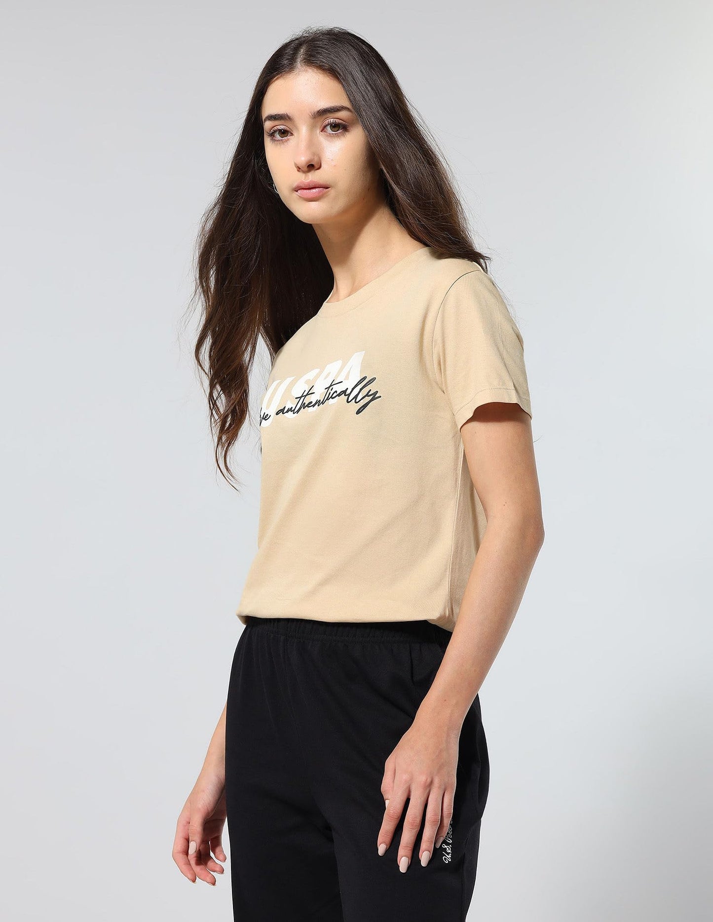 U.S. POLO ASSN. Women's Regular Fit T-Shirt (UWAW25TSH316_Cream