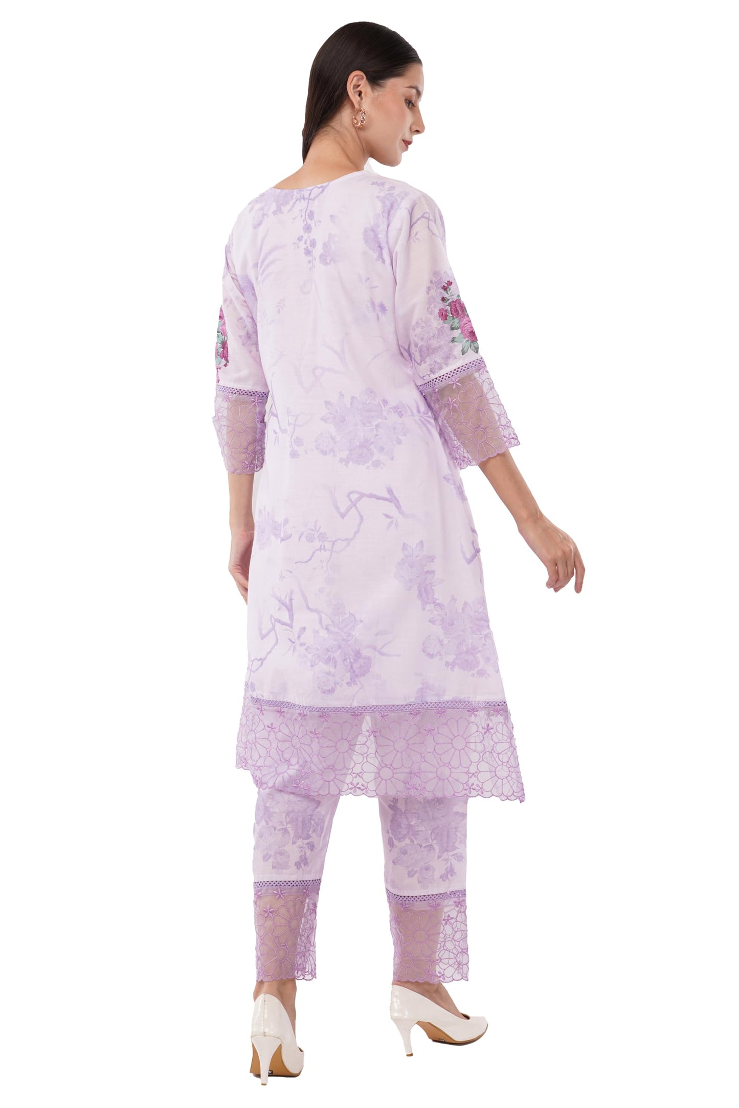 dhartii Lavender Suit Set for Women | Breathable Soft Cotton fabric for Effortless Comfort | 3- Piece Floral Printed Dress with Stylish Sheer Detailing | Elegant Ethnic Wear with a Relaxed Fit |