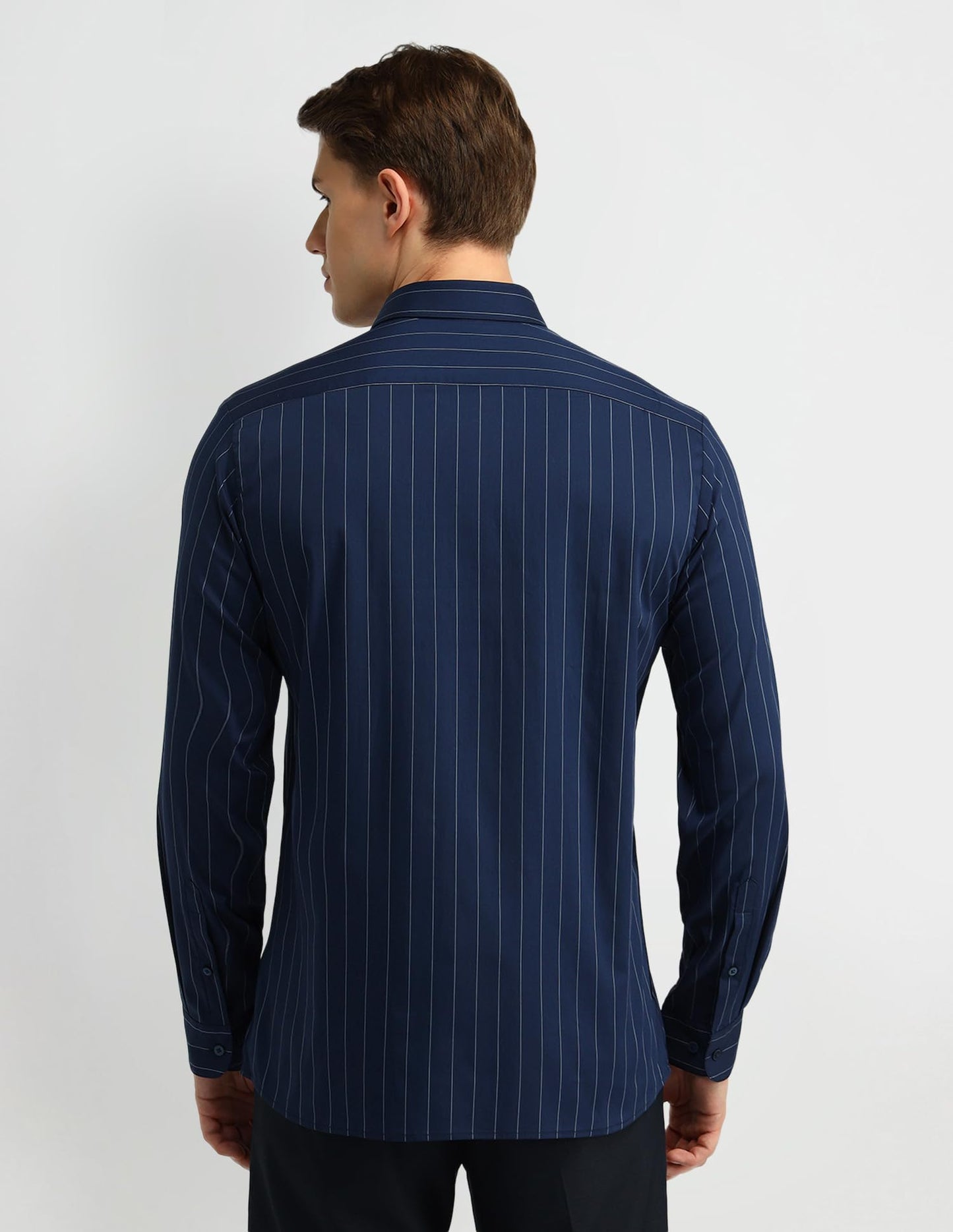 Arrow New York Men's Striped Slim Fit Shirt (ARES1244_Navy