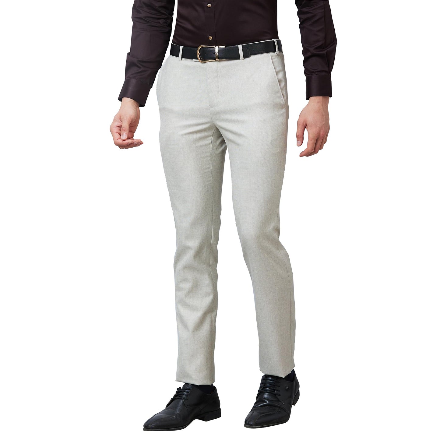 Raymond Men's Slim Fit Poly Viscose Blend Flat Front Structure Pattern Fawn Formal Trouser (Size: 32)-RMTS05210-F3