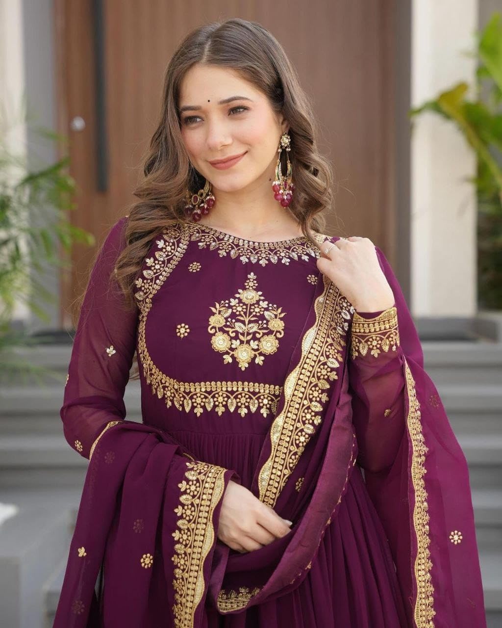 ANAGH APPARELS Premium Fox Georgette Anarkali Gown with Dupatta for Women | Embroidery Sequin Work | 3 Meter Flare | Full-Length 58” Ethnic Dress