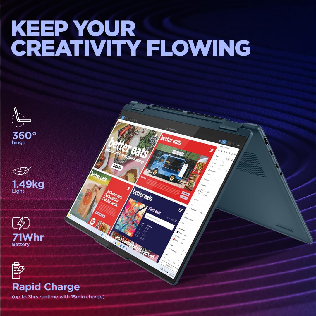 Lenovo Yoga 7 Intel Evo Core Ultra 5 125H Built in-AI 14"(35.5cm) WUXGA OLED 400Nits 2-in-1 Laptop (16GB/512GB SSD/Win 11/MSO 21/100% DCI-P3/3 Mon. Game Pass/Tidal Teal/1.5Kg), 83DJ00AKIN