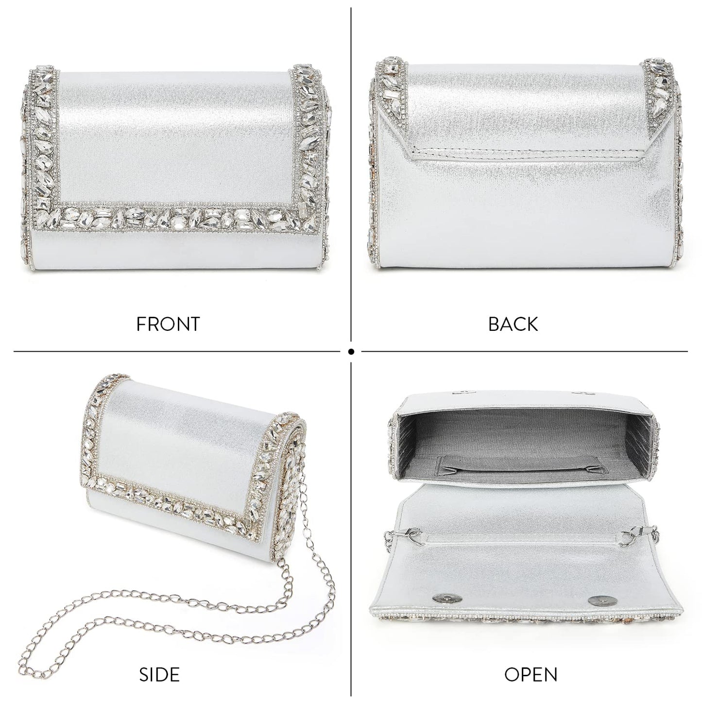 Peora Clutch Purses for Women Wedding Handmade Evening Sling Handbags Party Bridal Clutch (C100S)