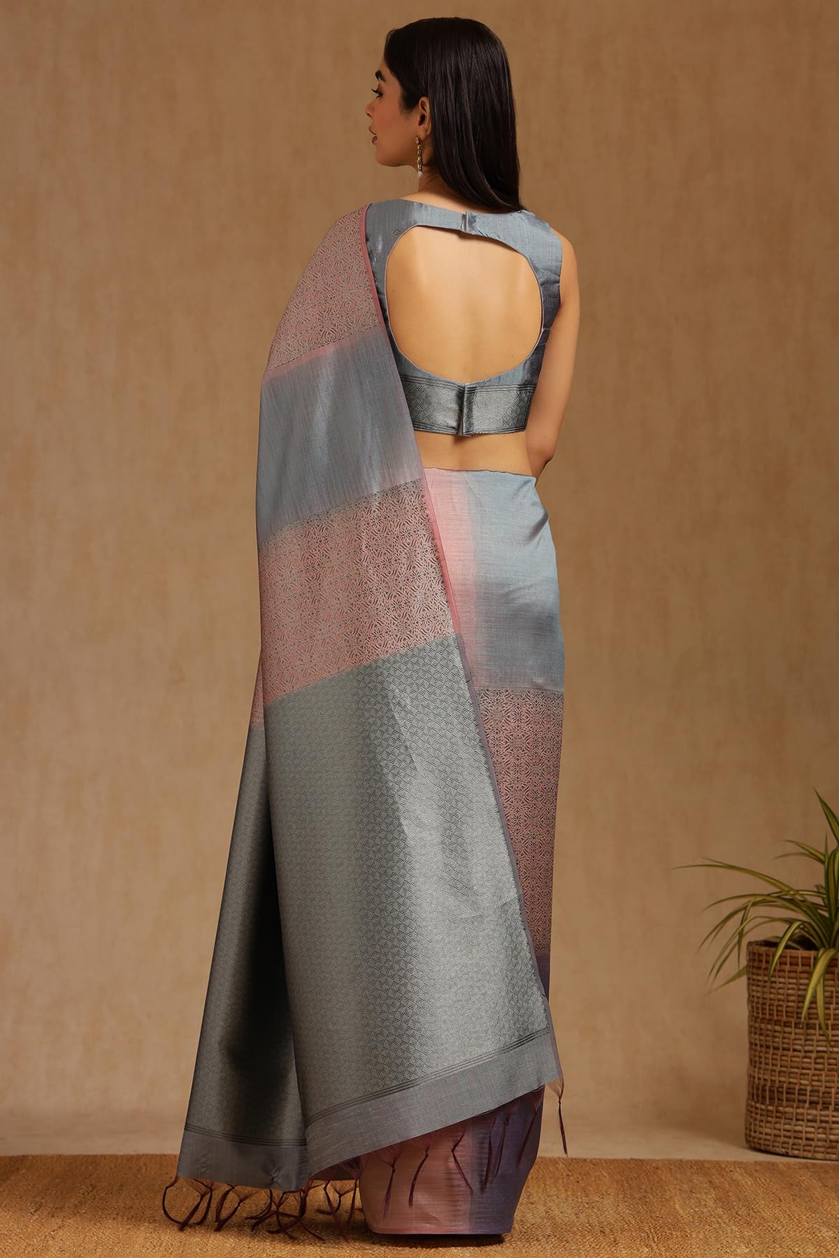 Soch Womens Multicolour Tussar Woven Design Saree