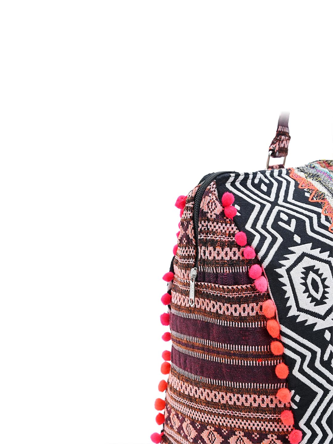 Boho Girl Oversized Travel Bag | Oversized Women Bag | Oversized Travel Bag for Women | Detailing with Colorful Pom Pom & Tassel | Two Slip Pockets Along with One Zip Pocket