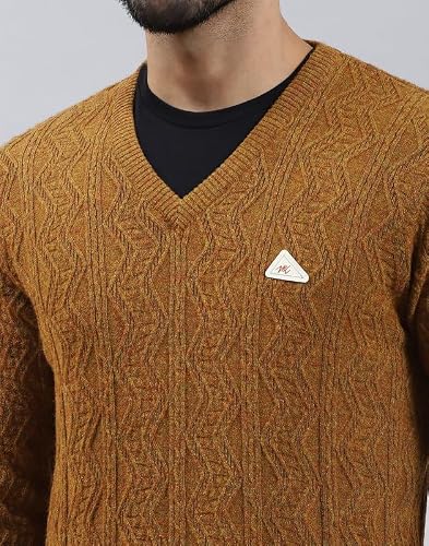 Monte Carlo Mendhi Self Print V Neck Pullover | Warm Woolen Pullover for Men | Soft Comfortable Knitted Winter Wear Sweater for Men's