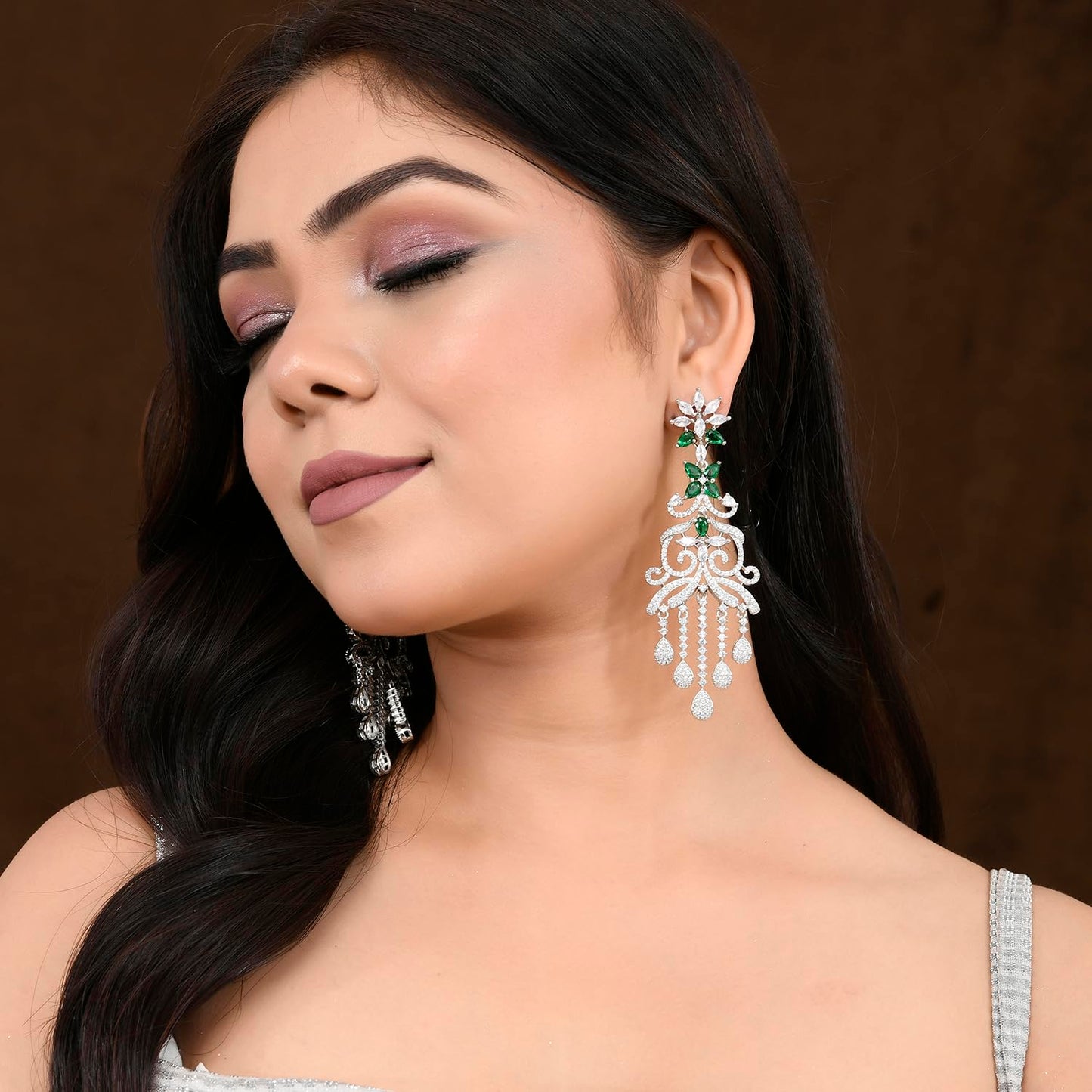 Voylla Sparkling Elegance Dazzling American Diamond Teardrop Dangler Earrings|Dangler Earrings For Women|American Diamond Earrings For Women|Long Earrings For Women|Gift For Her|Gift For Sister|