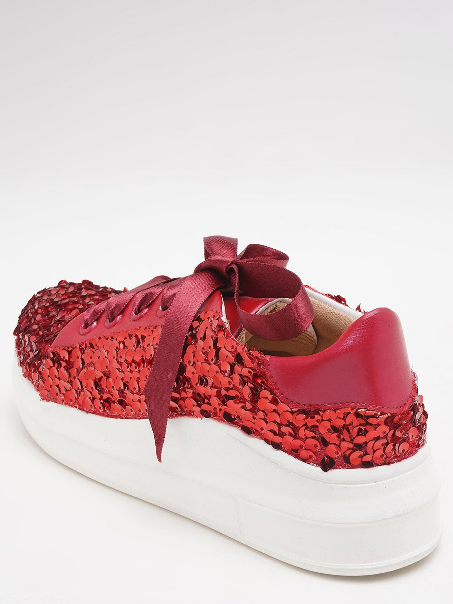 THE QUIRKY NAARI Ruby Crush Sequin Sneakers in Blazing Red | Red