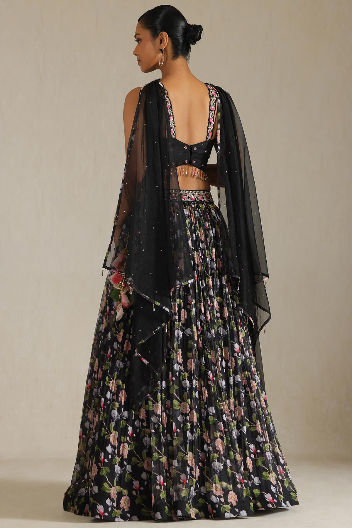 Soch Womens Black Dupion Silk Lehenga Choli With Stones And Sequins