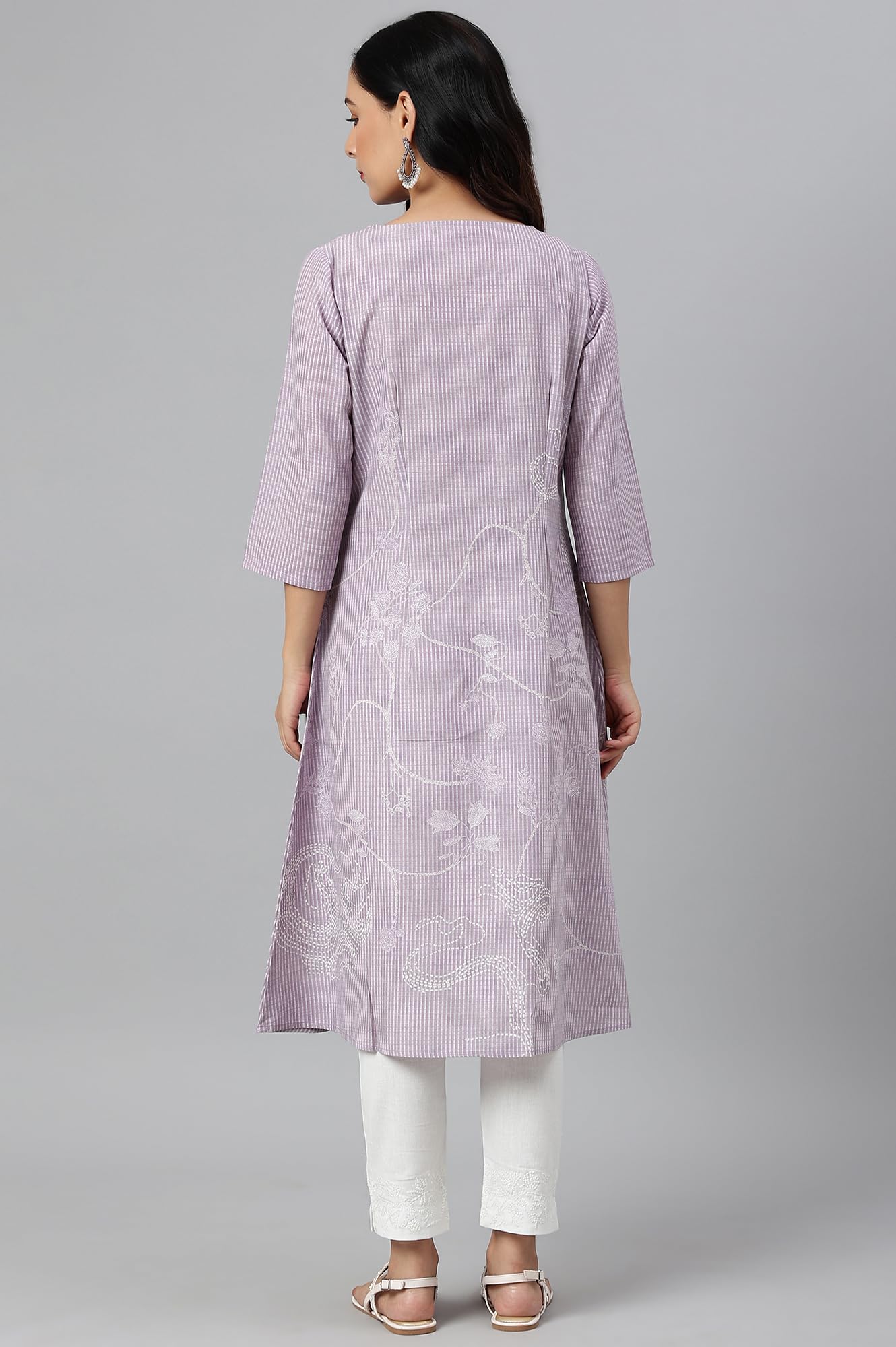 W for Woman Lilac Embroidered Mock Layer Kurta