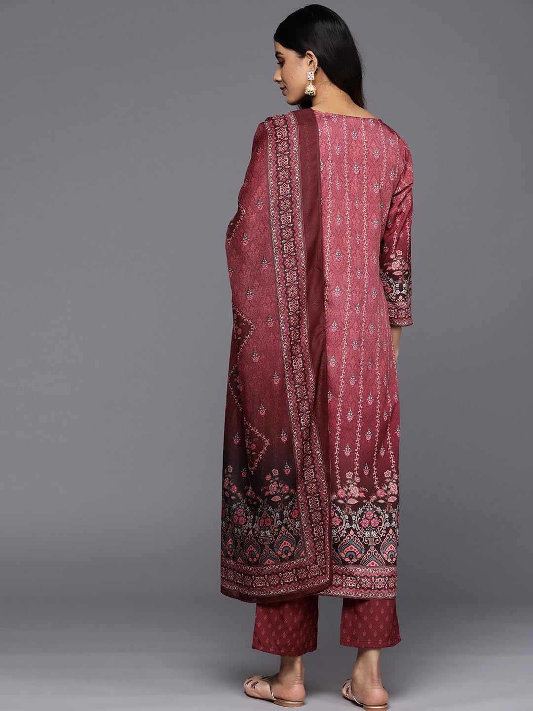 Libas Womens Printed Crepe Straight Kurta With Trousers and Dupatta