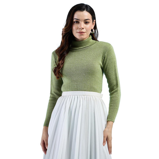 Clapton Women's and Girls Pure Wool Knitted Turtle Neck Sweater, Full Sleeves, High Neck Winter wear (M, Parrot)