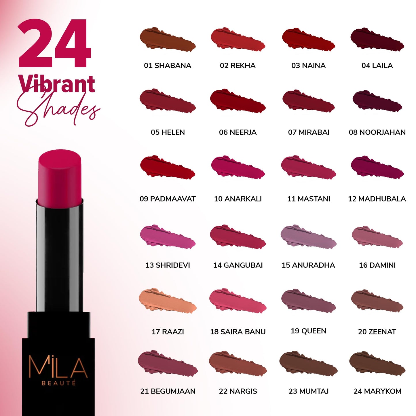 Mila Beauté Pro Matte Lipstick | Highly Pigmented & Long lasting | Semi Matte Finish | Light Weight Lipstick | Single Swipe Application | Luxurious Lip Color | Shade - (Zeenat, 4.2g)