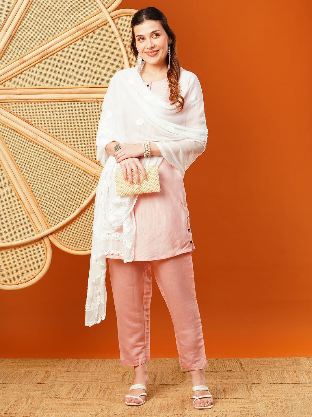 Ada Hand Embroidered Lucknowi Chikankari Chiffon Dupatta Stole for Women A511217 White