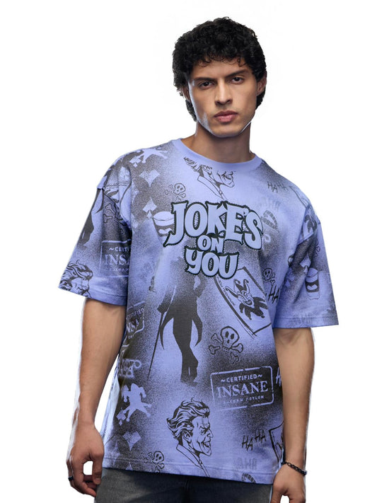 The Souled Store Joker: Jokes On You Men and Boys Short Sleeves Round Neck Blue Graphic Printed Cotton Oversized T-Shirts