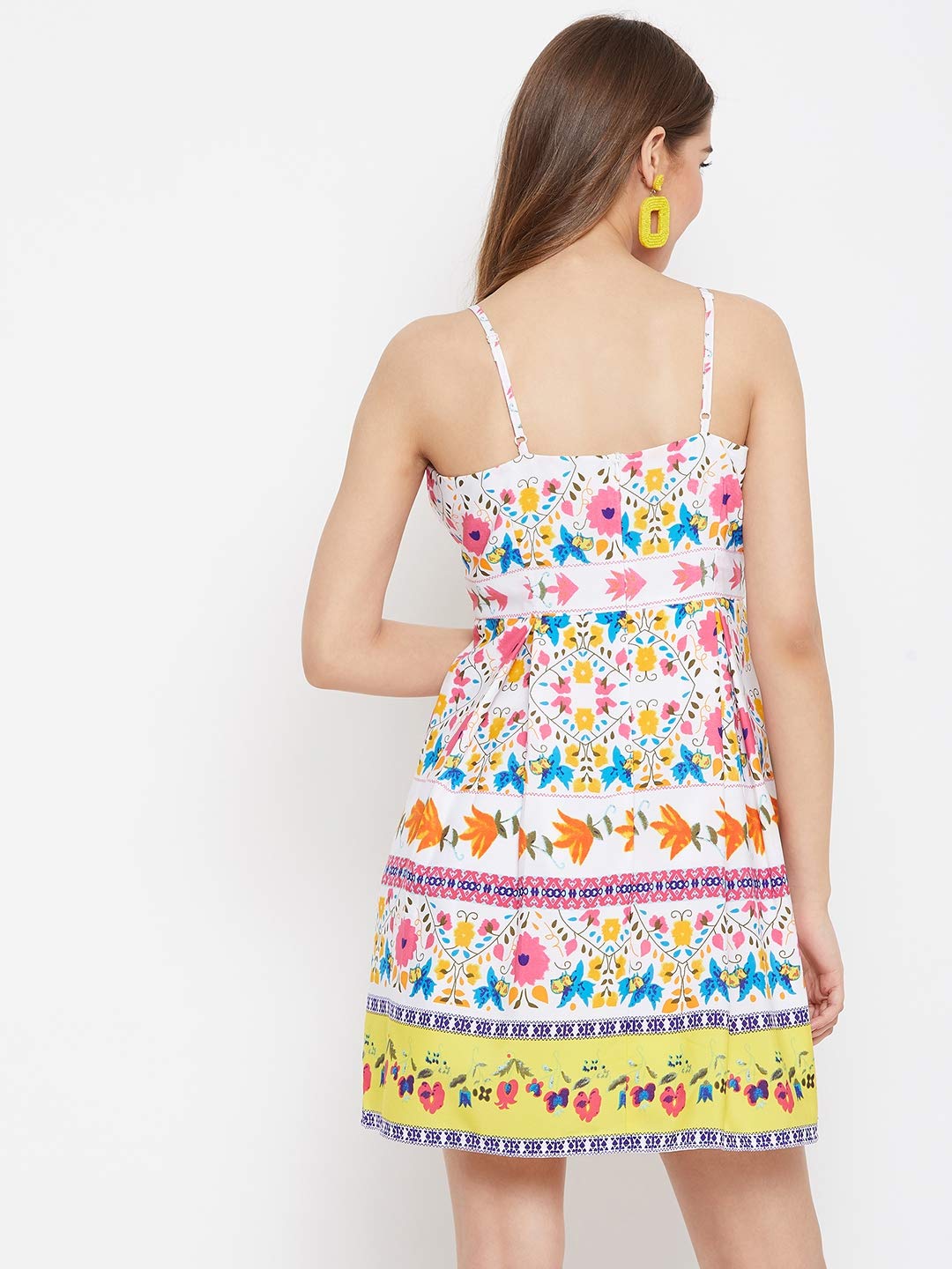 Berrylush White Floral Print Shoulder Straps Dress_White_X-Large